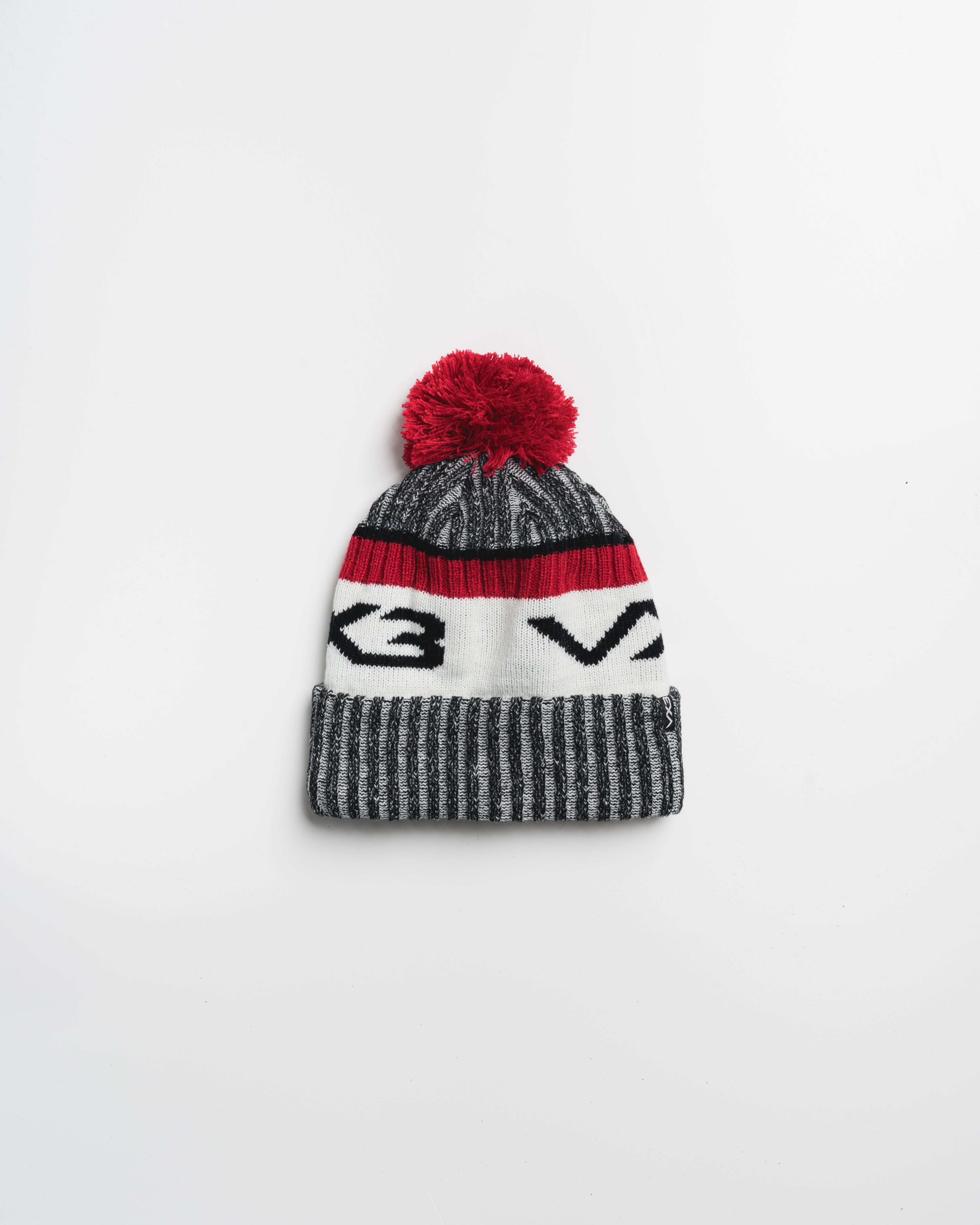 Fleece-Lined Bobble Hat Black/Red/Antique White