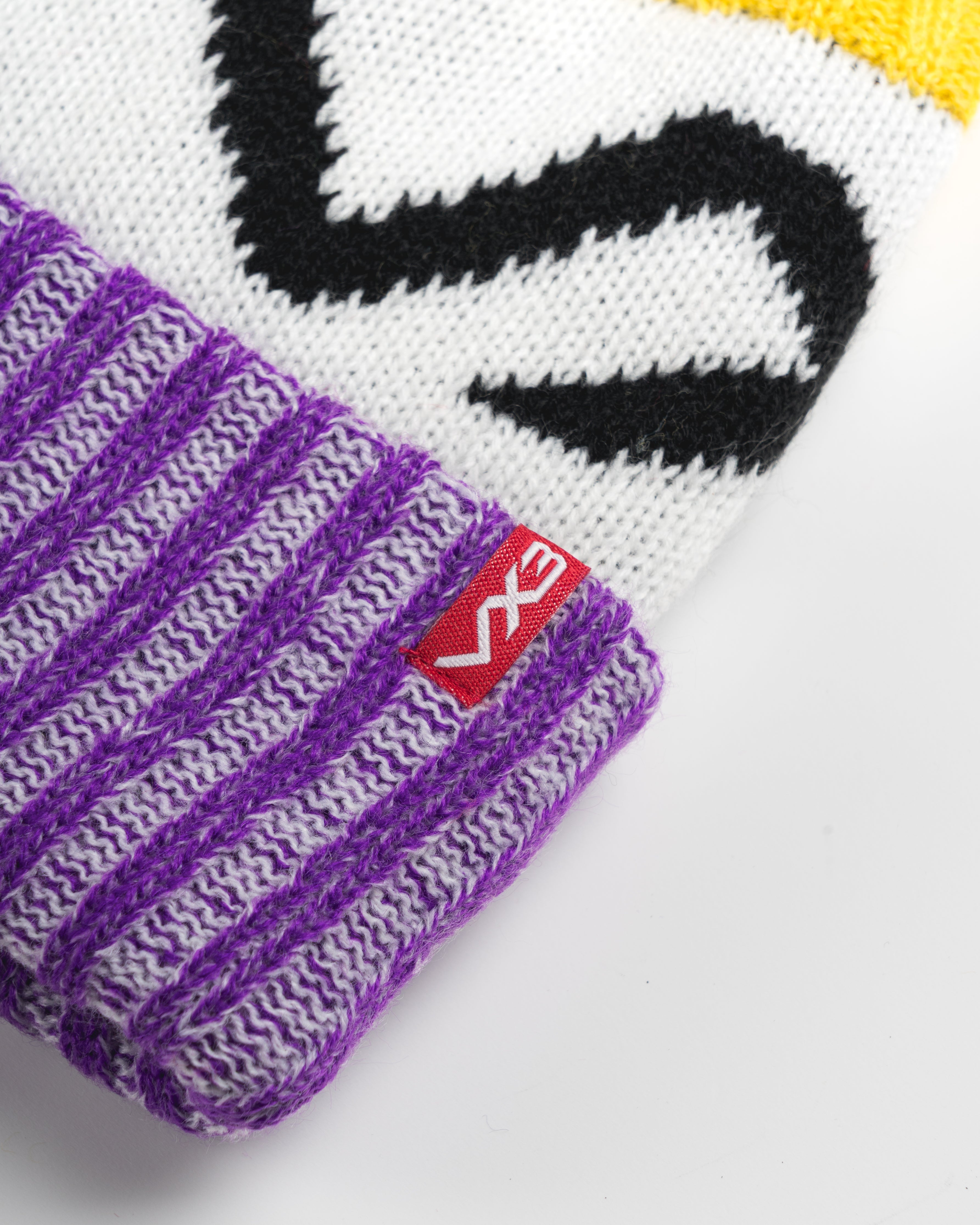 Fleece-Lined Bobble Hat Purple/Antique White/Amber
