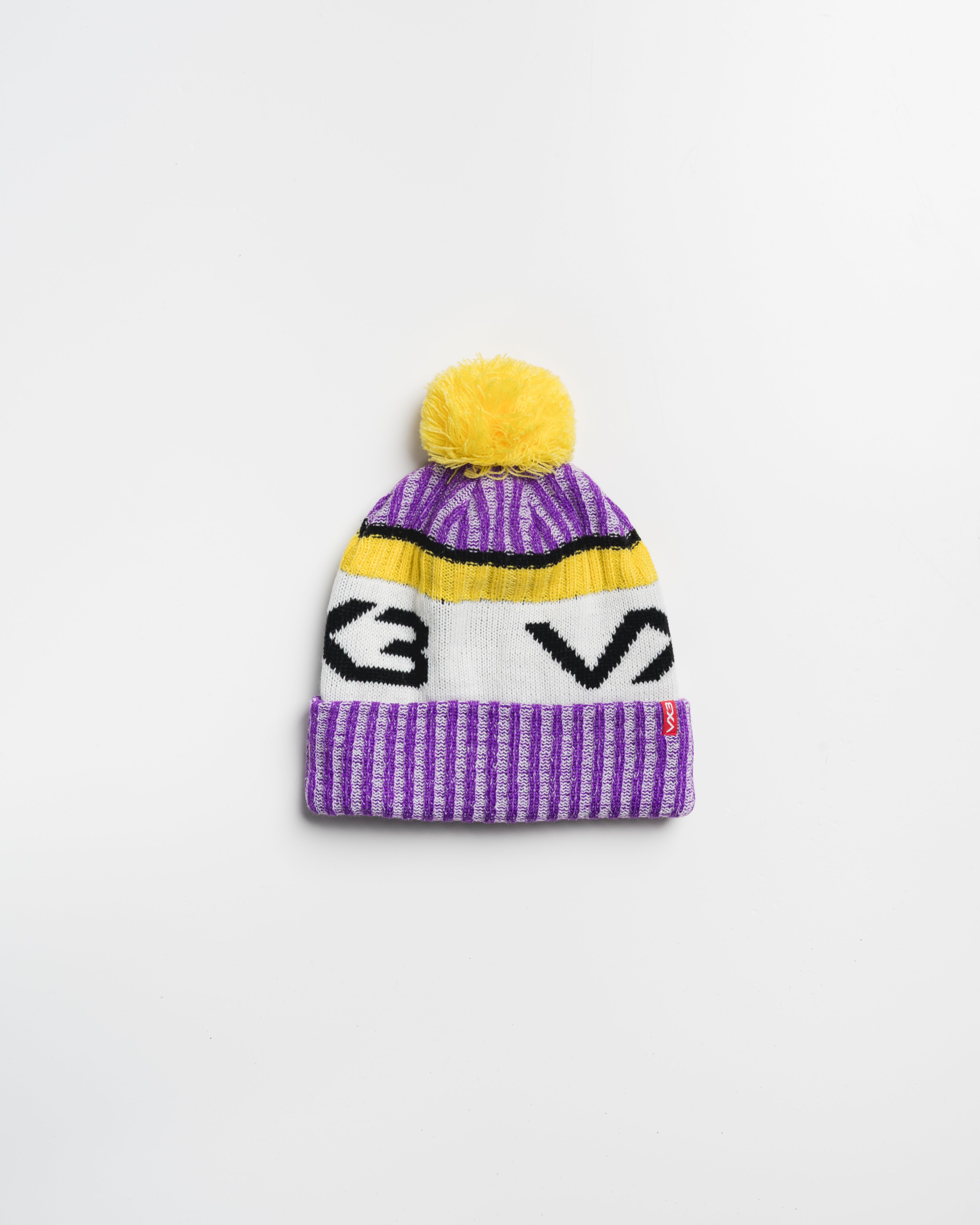 Fleece-Lined Bobble Hat Purple/Antique White/Amber