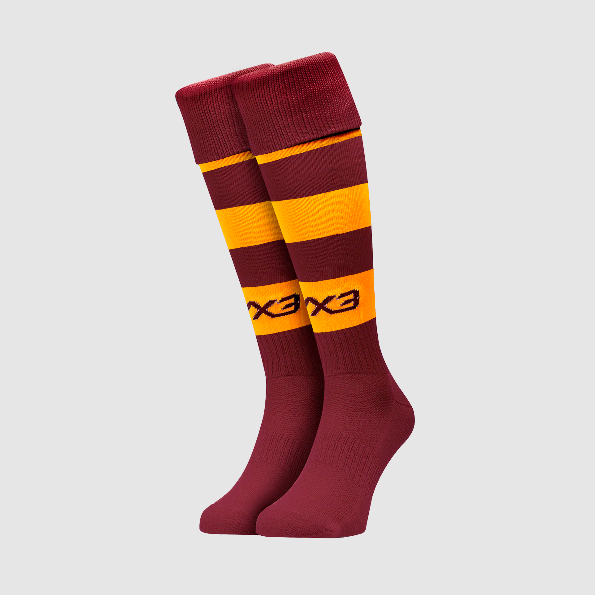 Adult Hooped Playing Socks Maroon/Amber
