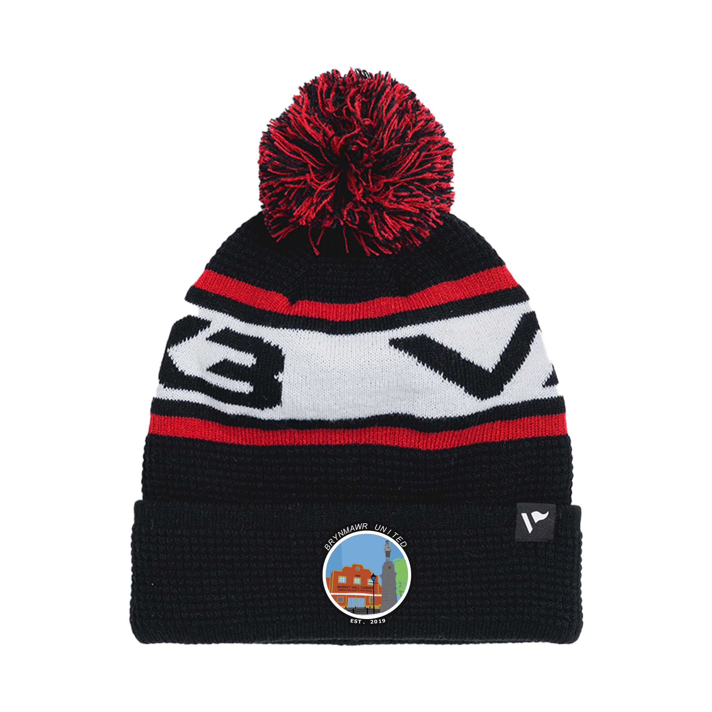 Brynmawr United FC Waffle Knit Bobble Hat - Black/Red/White