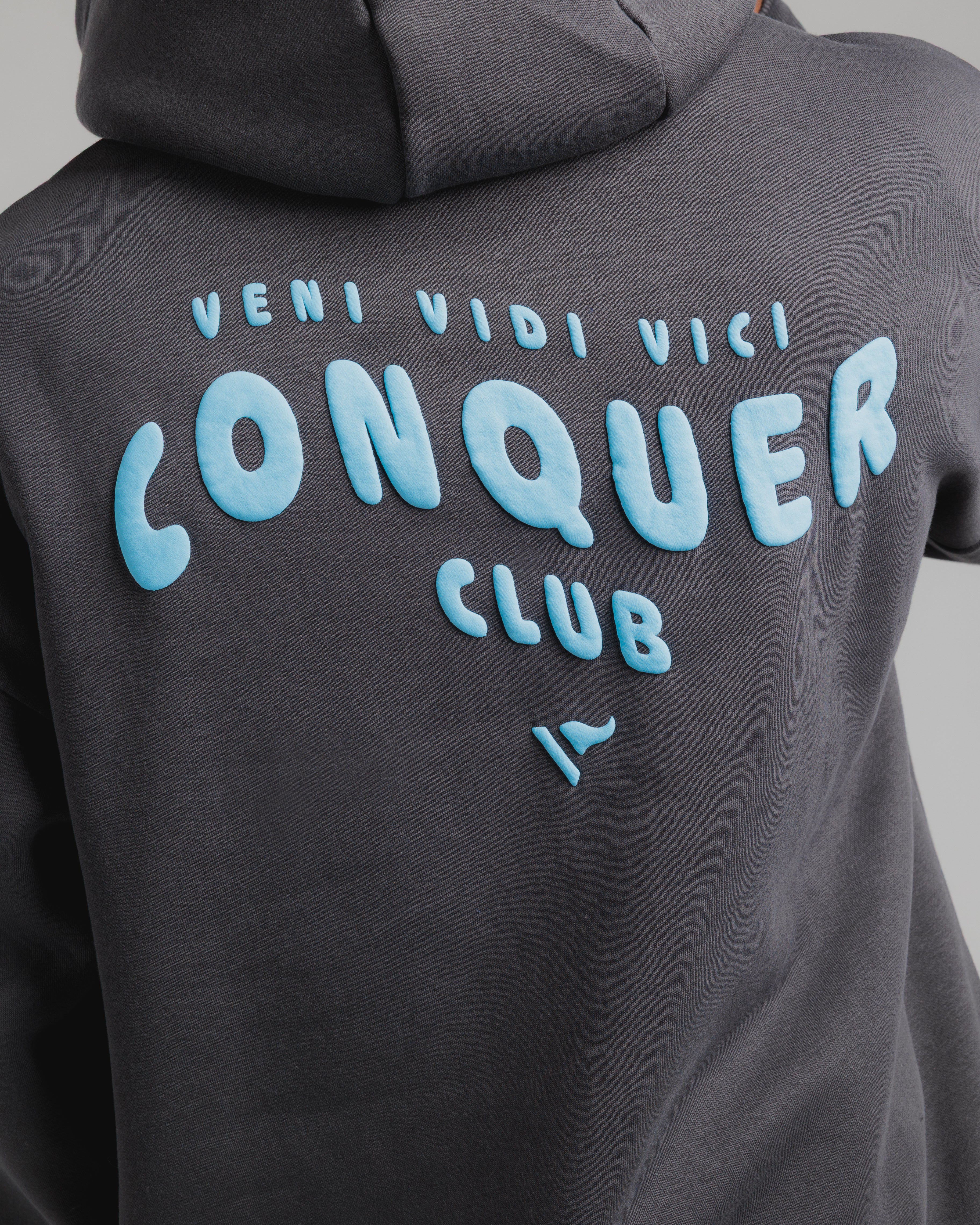 Conquer Club Hoodie Carbon/Baby Blue