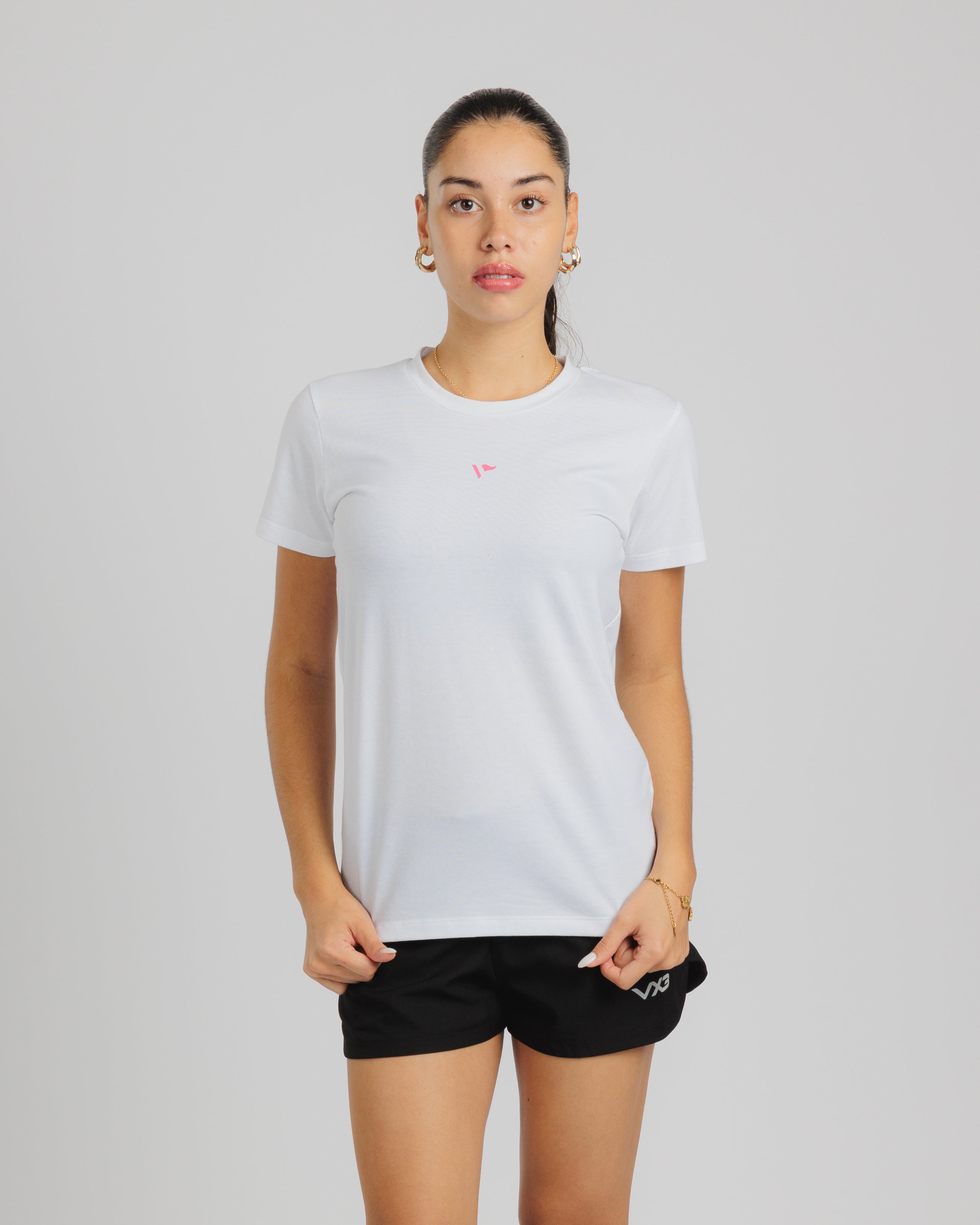 Conquer Ladies Tee White/Hot Pink