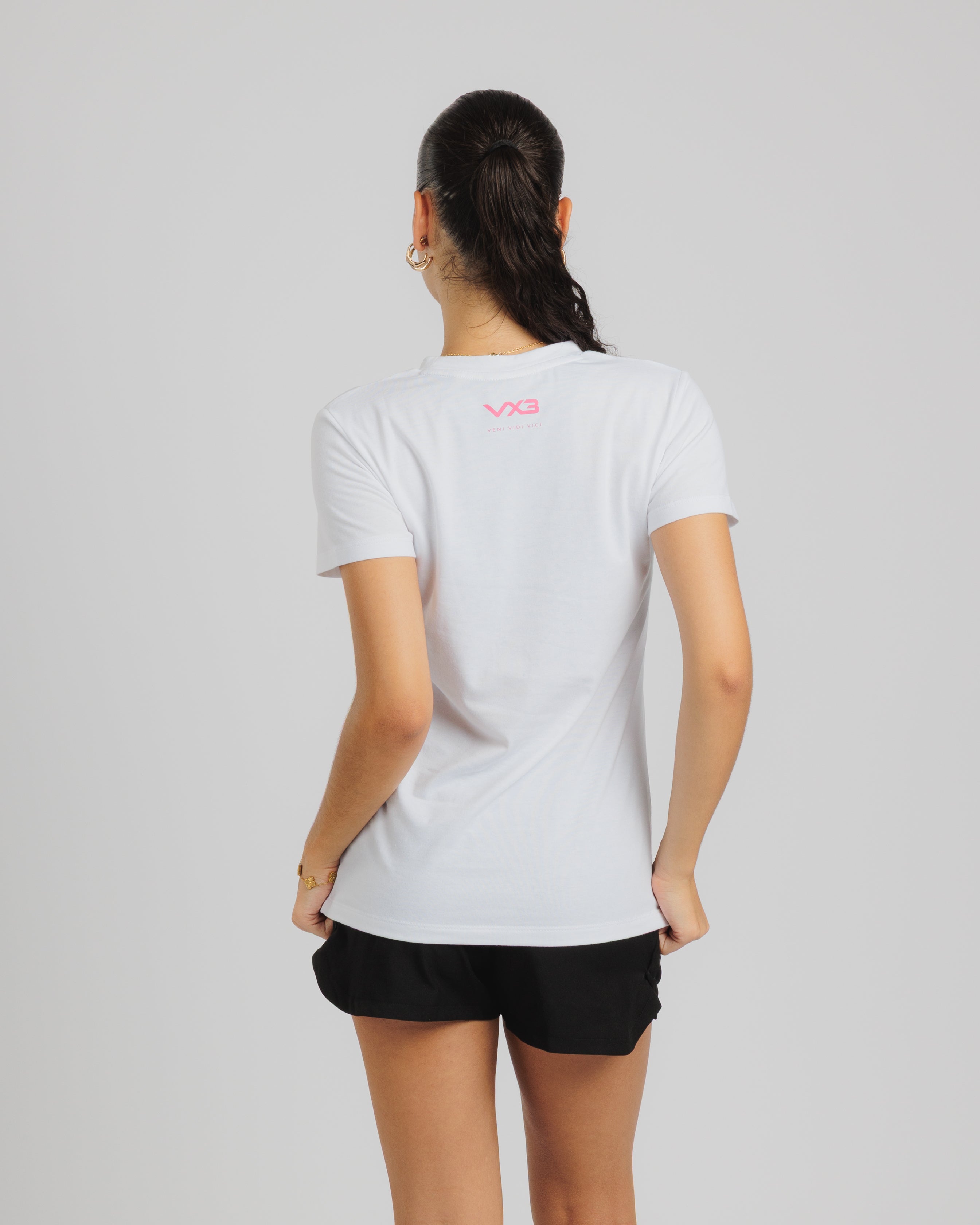 Conquer Ladies Tee White/Hot Pink