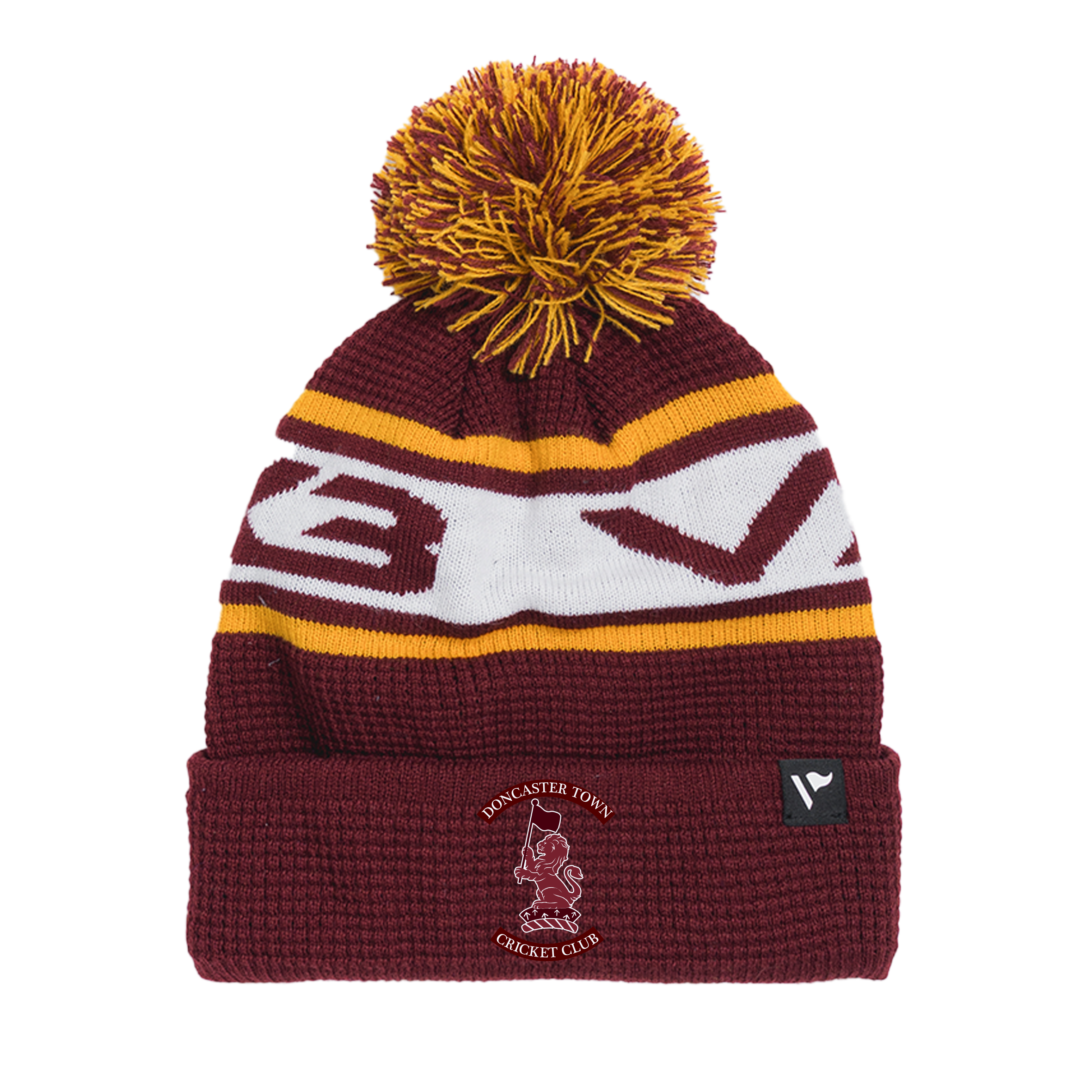 Doncaster Town Cricket Club Waffle Knit Bobble Hat - Maroon/Amber/White