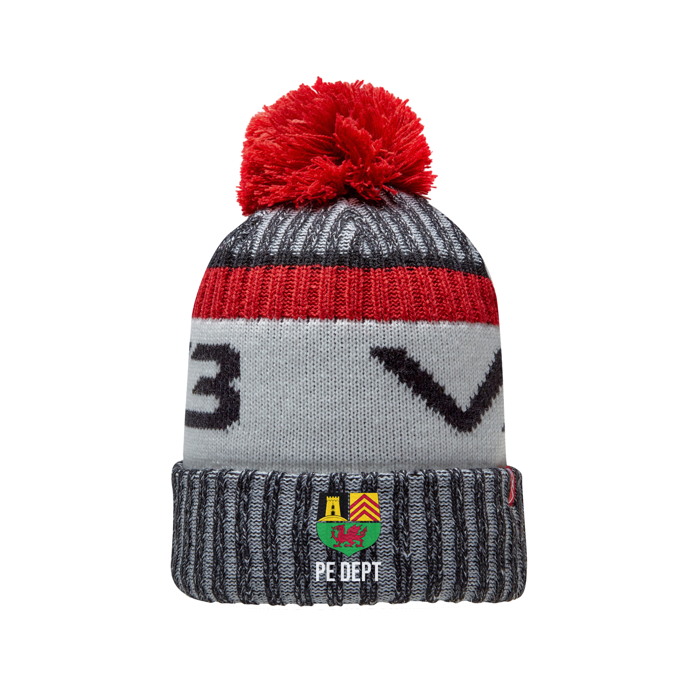Fitzalan School PE Dept. Fleece-Lined Bobble Hat Black/Red/Antique
