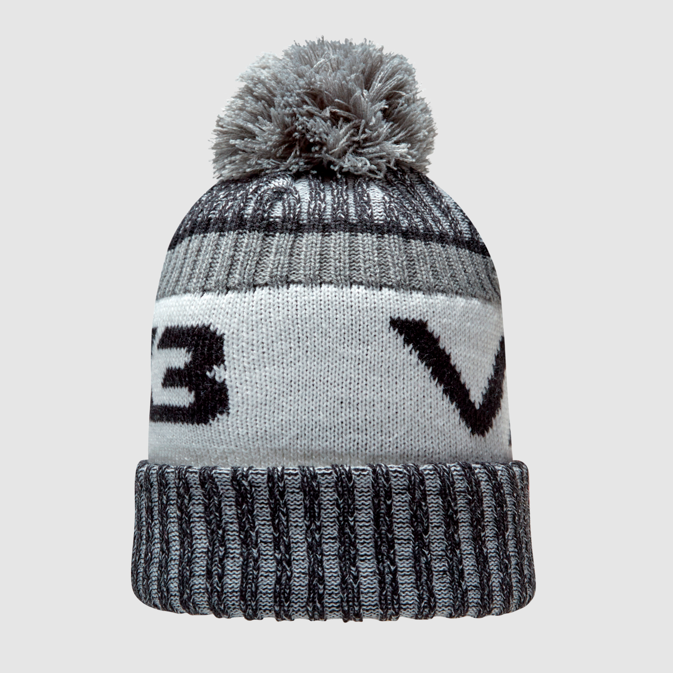 Fleece Lined Bobble Hat Black Dark Grey Antique White VX3