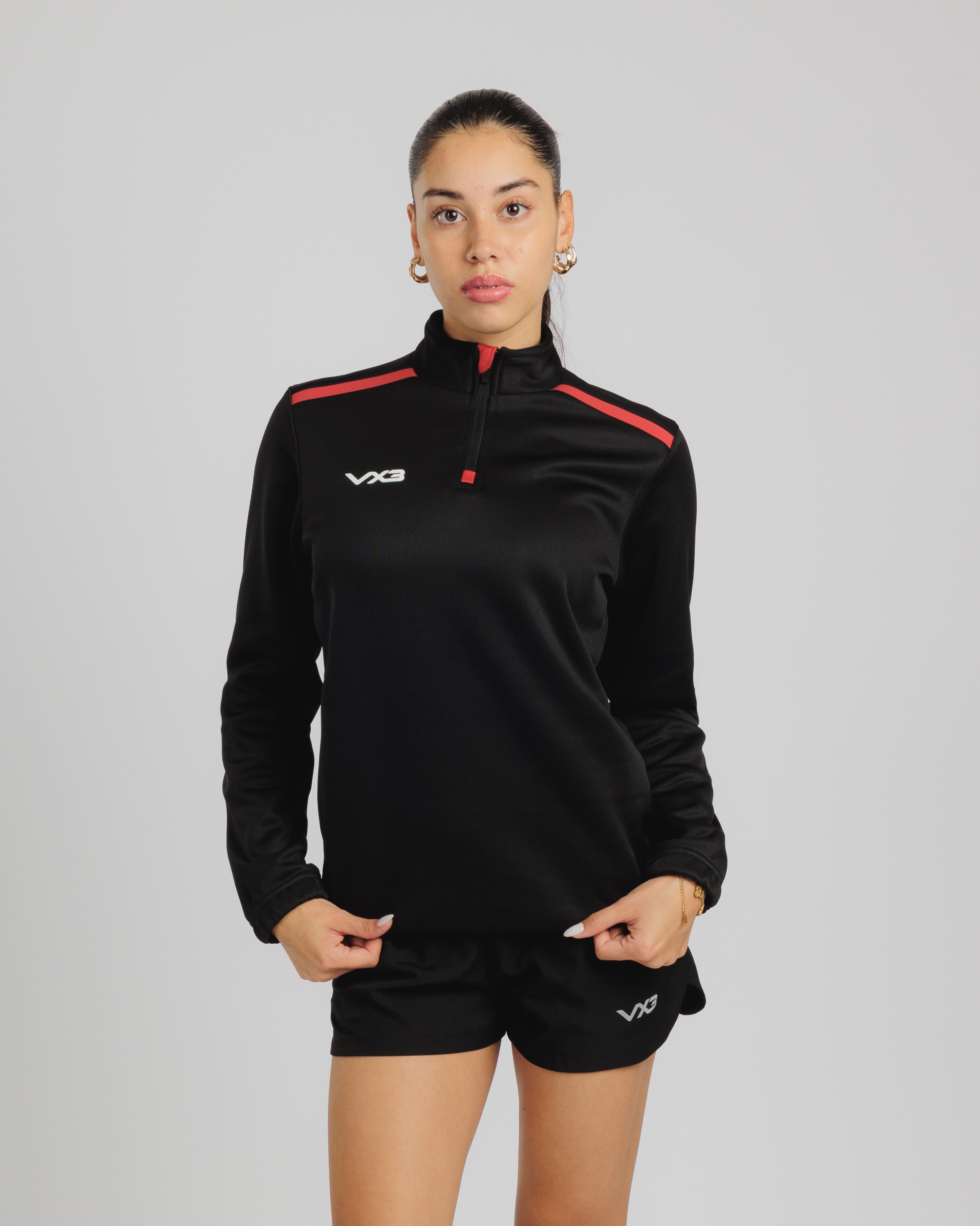Fortis Ladies Quarter Zip Sweat Black/Red