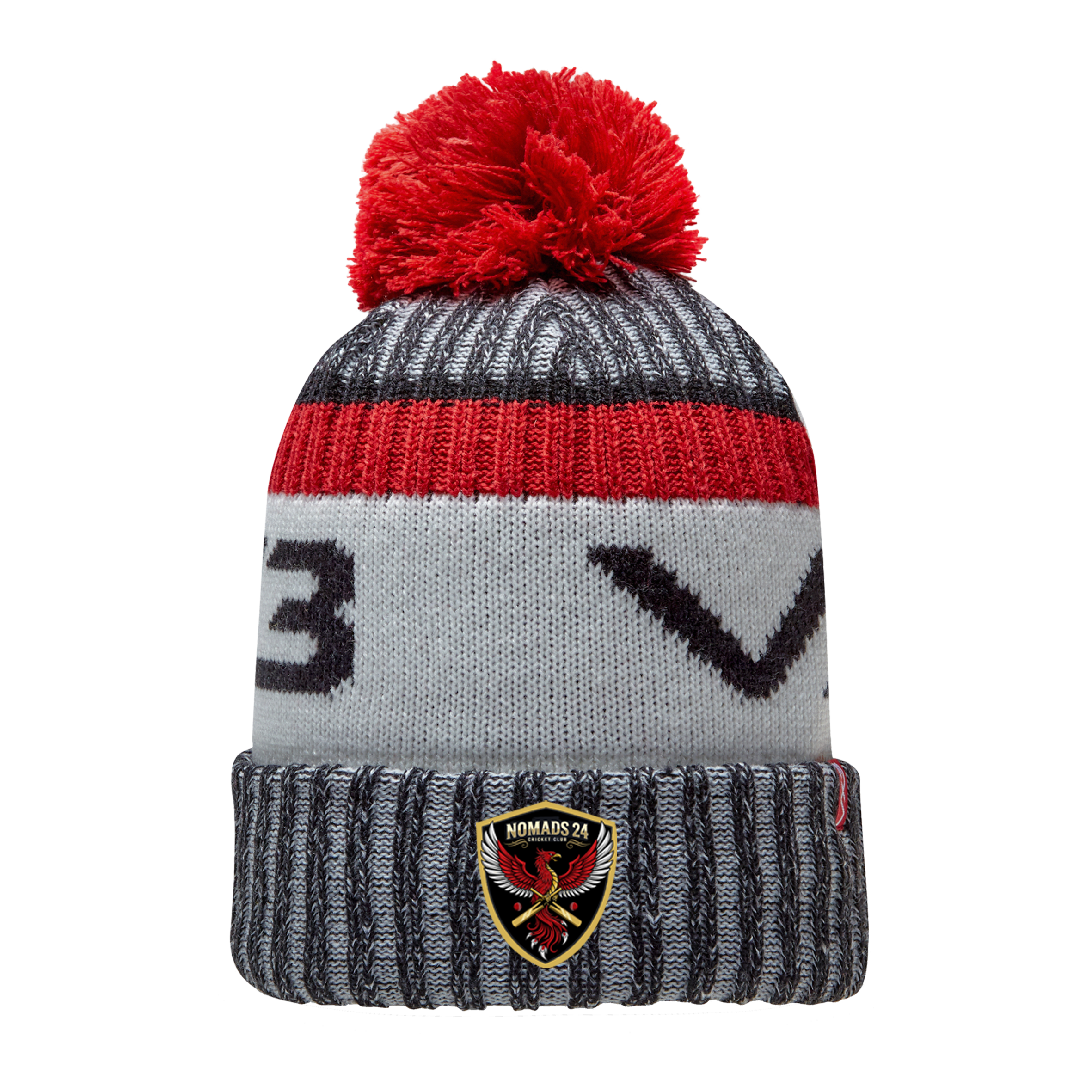 Nomads 24 Cricket Club Fleece-Lined Bobble Hat Black/Red/Antique