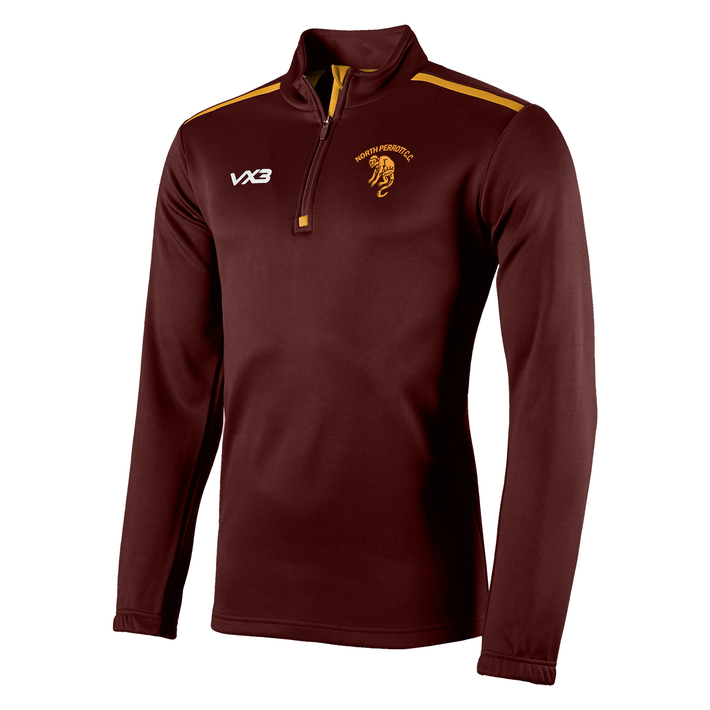 North Perrot Cricket Club Fortis Quarter Zip Sweat Maroon/Amber