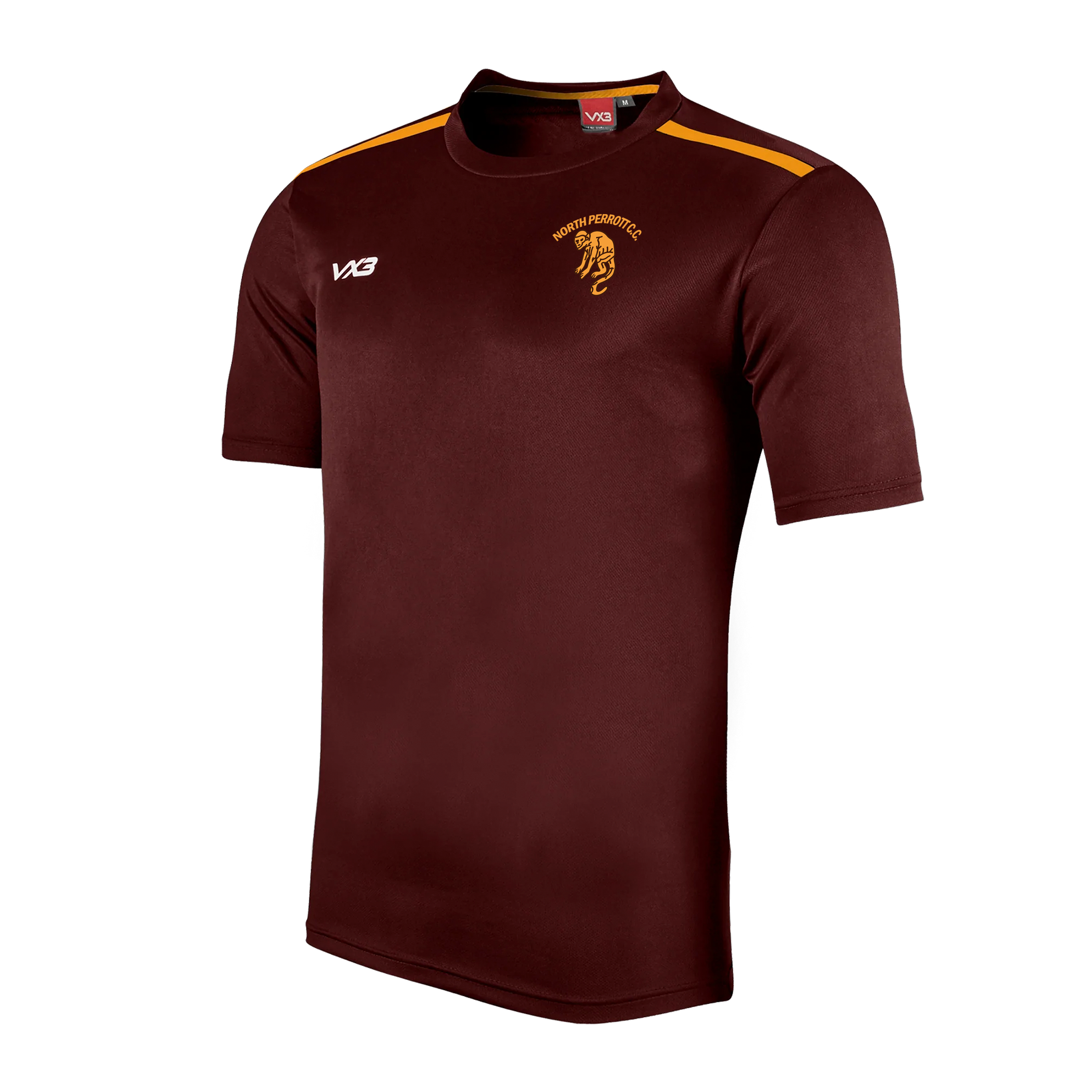 North Perrot Cricket Club Fortis Youth Tee Maroon/Amber