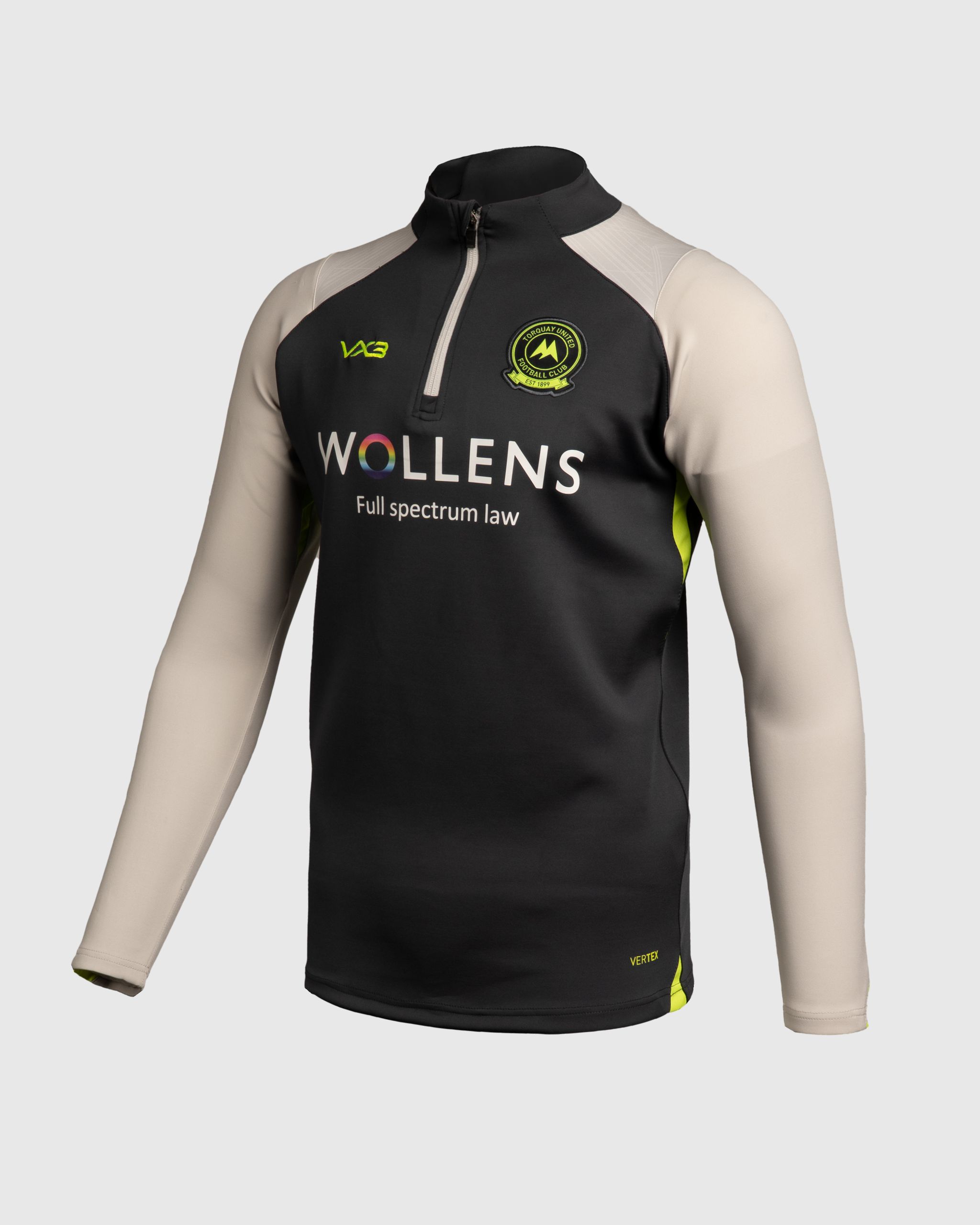 Torquay United FC 25/26 Vertex Half Zip Top Charcoal/Light Grey/Fluro Yellow