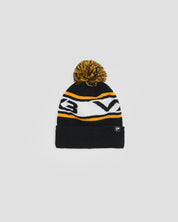 Waffle Knit Bobble Hat - Black/Amber/White