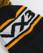 Waffle Knit Bobble Hat - Black/Amber/White