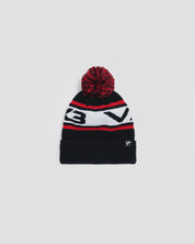 Waffle Knit Bobble Hat - Black/Red/White