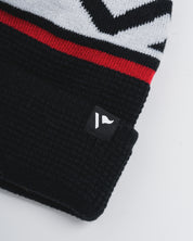 Waffle Knit Bobble Hat - Black/Red/White