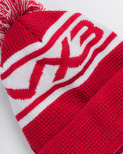Waffle Knit Bobble Hat - Red/White