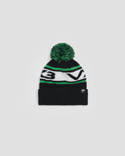 Waffle Knit Bobble Hat - Black/Emerald/White