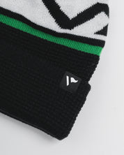 Waffle Knit Bobble Hat - Black/Emerald/White