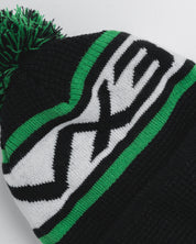 Waffle Knit Bobble Hat - Black/Emerald/White