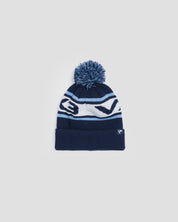 Waffle Knit Bobble Hat - Navy/Sky/White