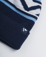 Waffle Knit Bobble Hat - Navy/Sky/White
