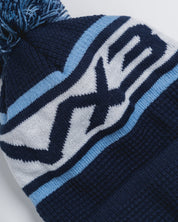 Waffle Knit Bobble Hat - Navy/Sky/White