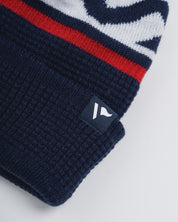 Waffle Knit Bobble Hat - Navy/Red/White