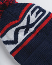 Waffle Knit Bobble Hat - Navy/Red/White