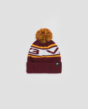 Waffle Knit Bobble Hat - Maroon/Amber/White