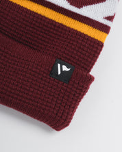 Waffle Knit Bobble Hat - Maroon/Amber/White