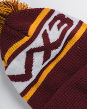 Waffle Knit Bobble Hat - Maroon/Amber/White