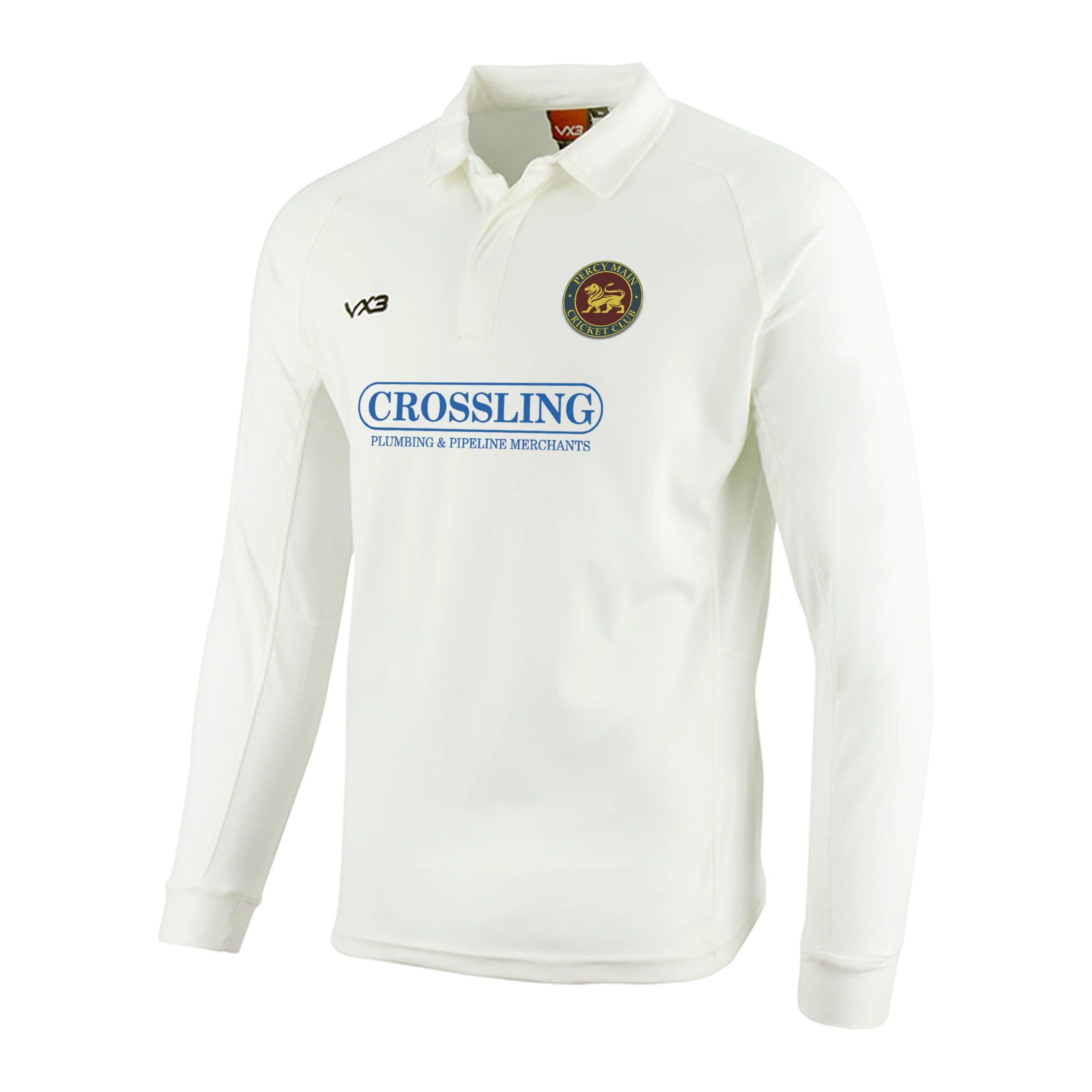 Percy Main Cricket Club Whites Youth Long Sleeve Shirt