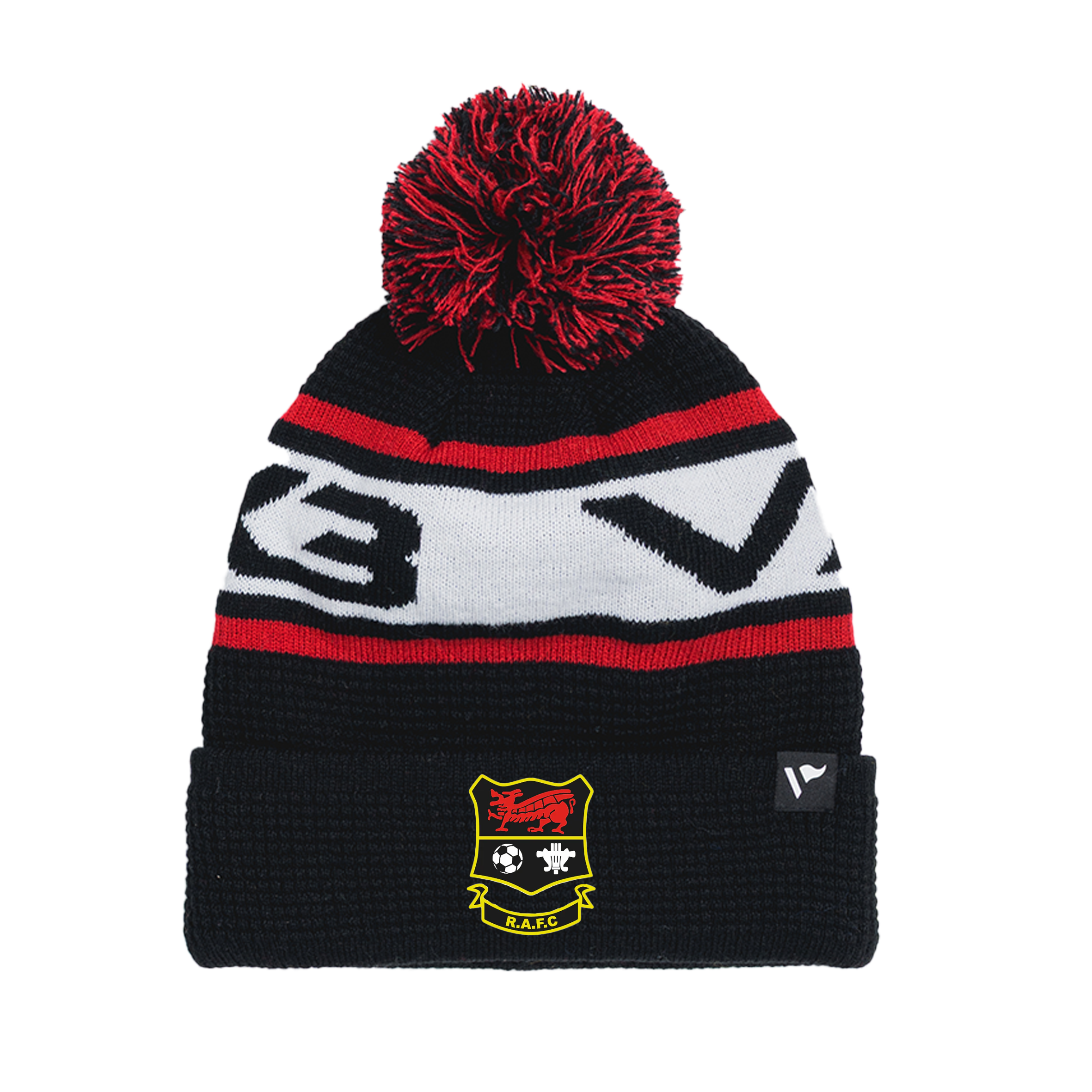 Rhymney Girls AFC Waffle Knit Bobble Hat - Black/Red/White