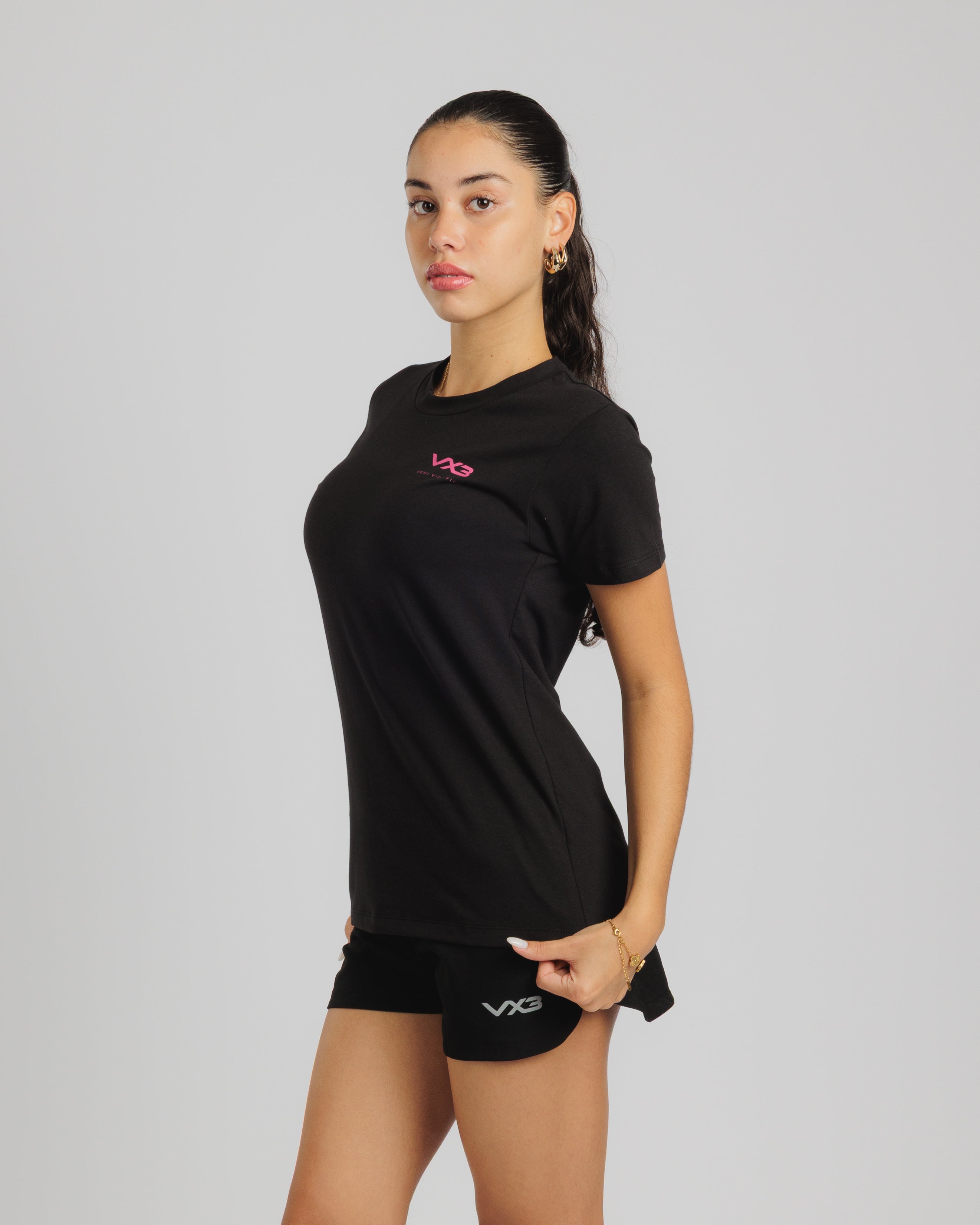 Veni Vidi Vici Ladies Tee Black/Hot Pink