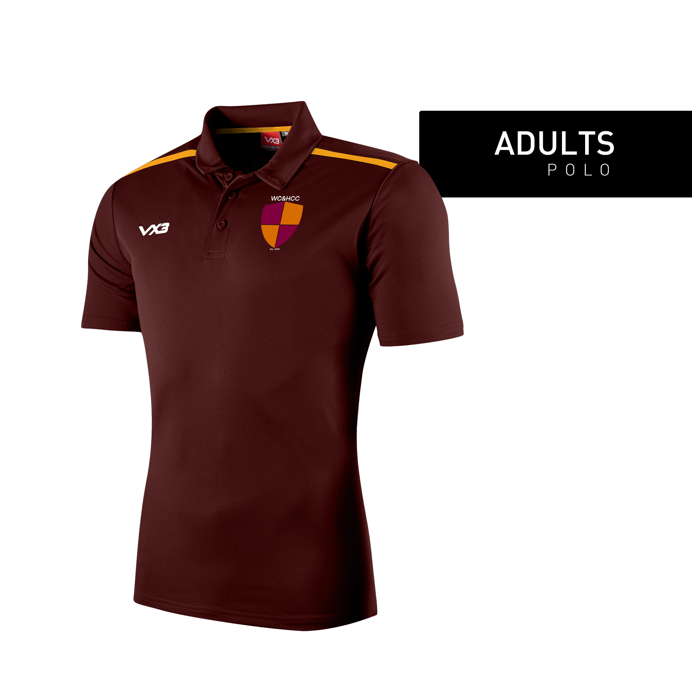 West Coker and Hardington Cricket Club Fortis Polo Maroon/Amber - Club Community