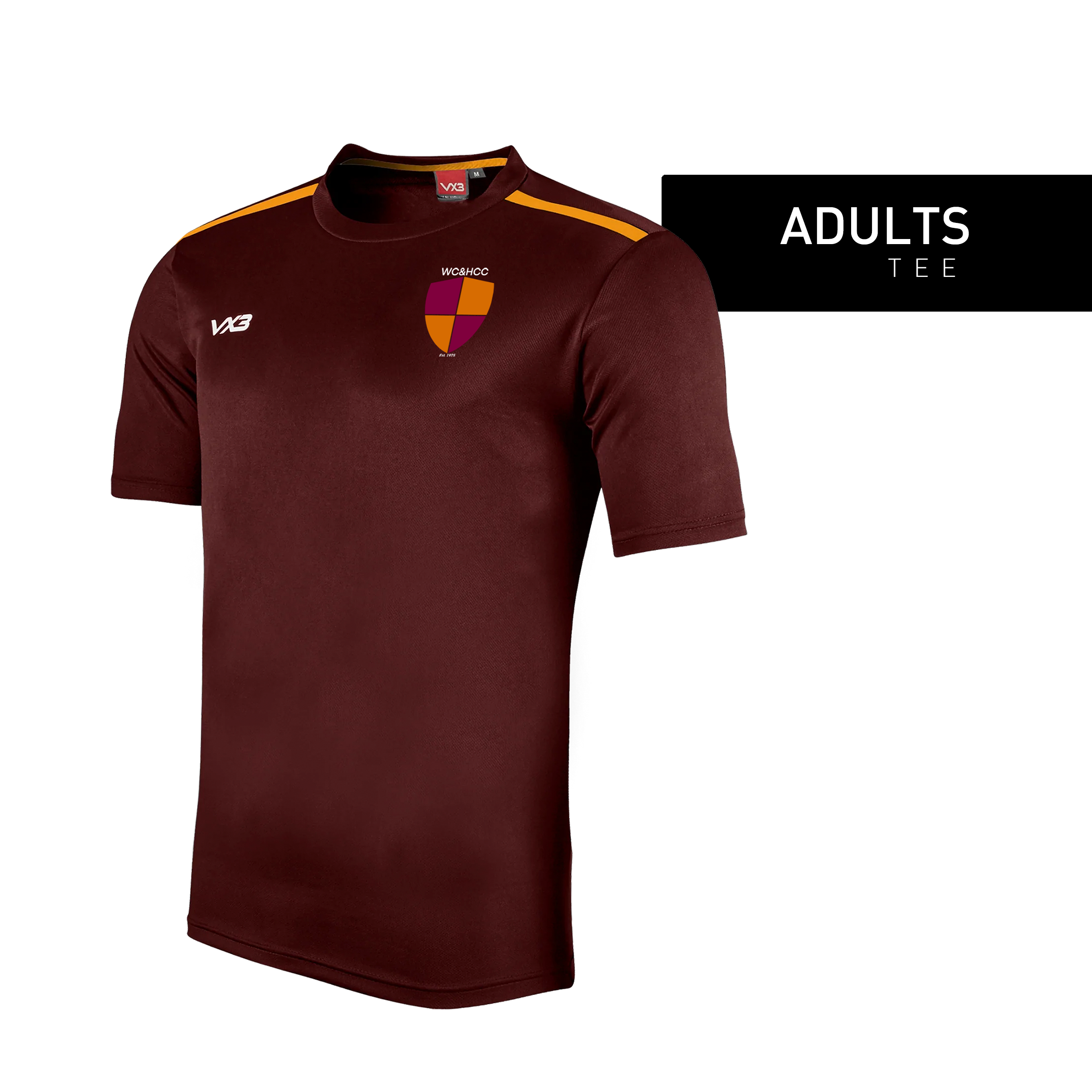 West Coker and Hardington Cricket Club Fortis Tee Maroon/Amber - Club Community