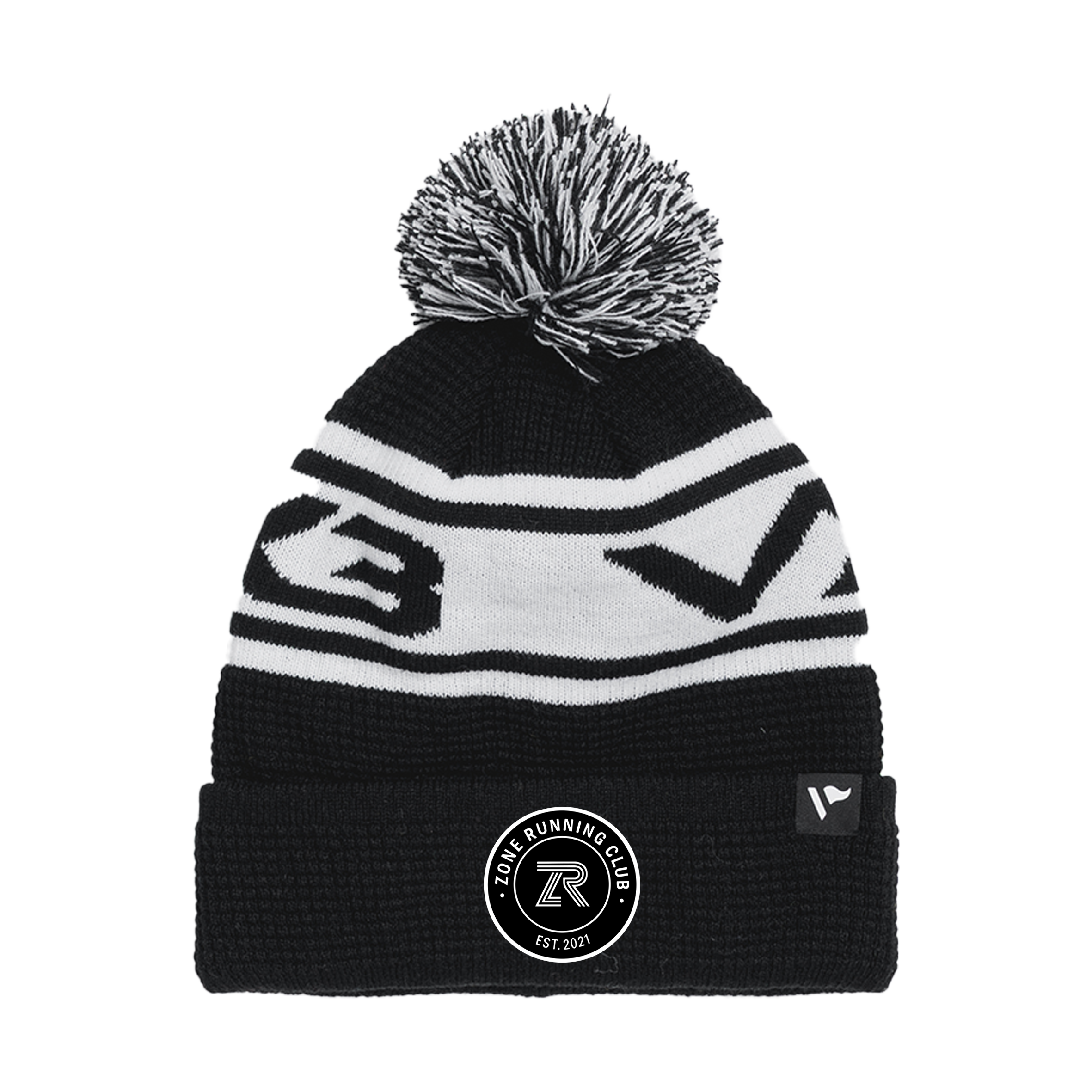 Zone Running Club Waffle Knit Bobble Hat - Black/White