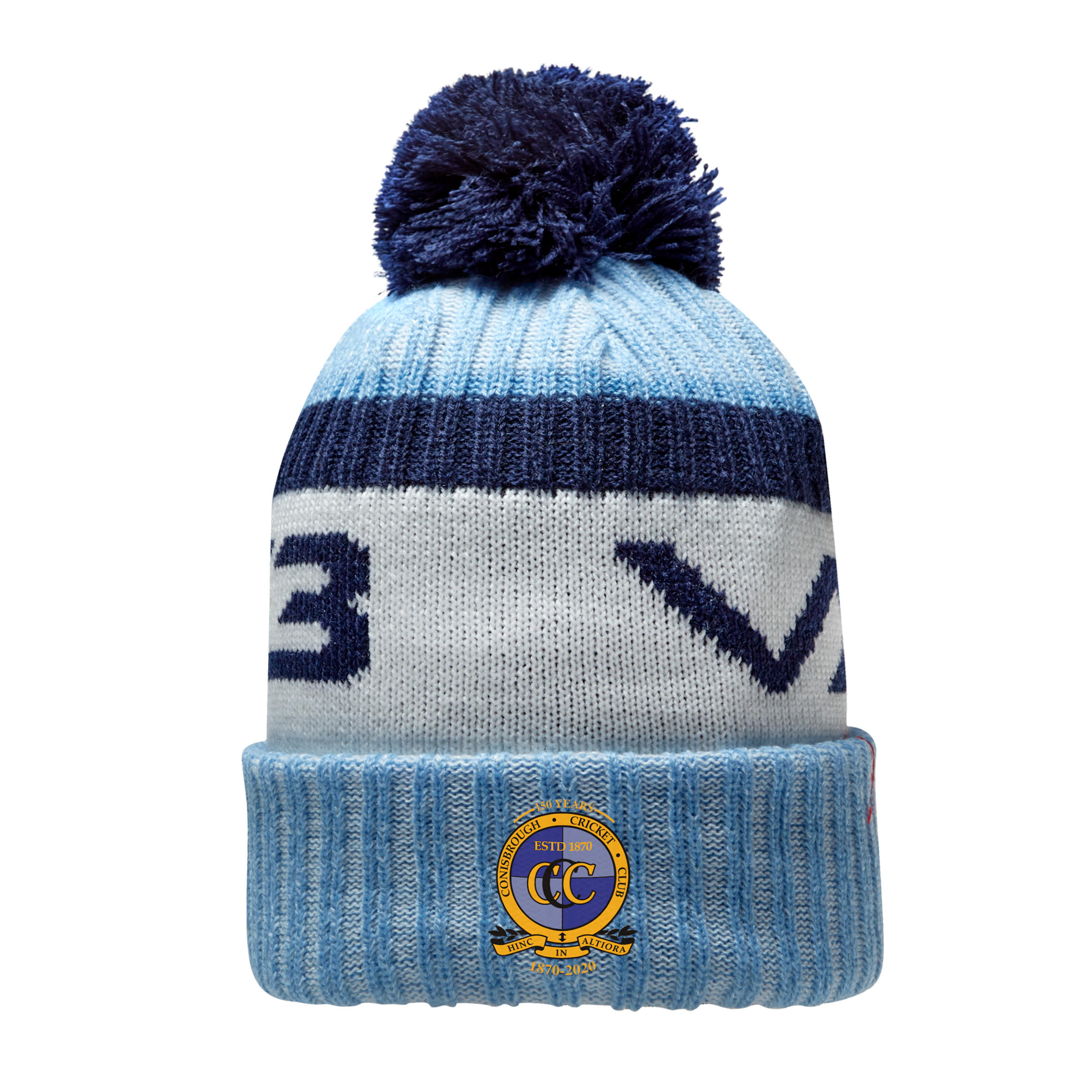 Conisbrough CC Marl Bobble Hat Sky/Navy/Antique White
