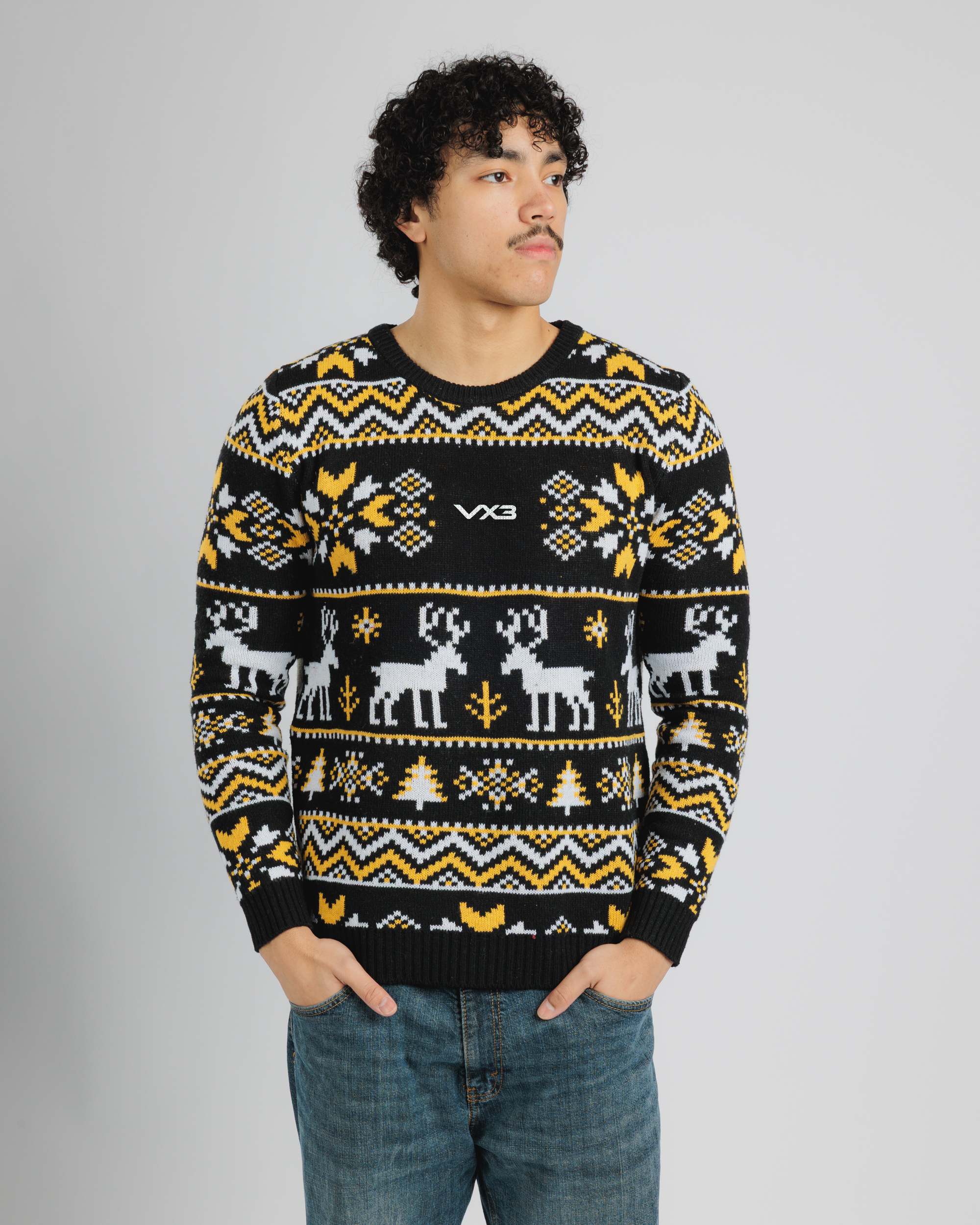 VX3 Christmas Jumper - Black/Amber/White Youth