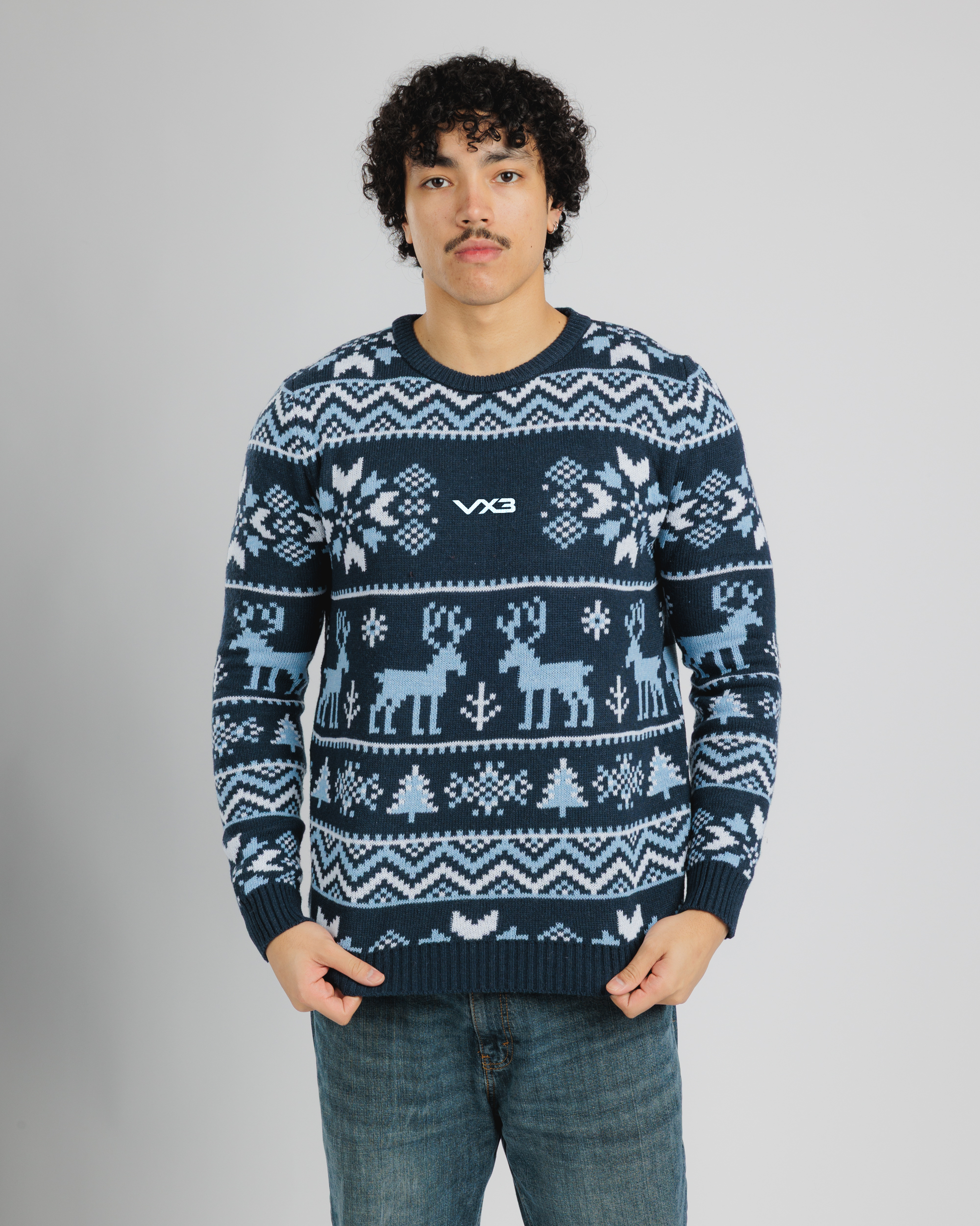 VX3 Christmas Jumper - Navy/Sky/White