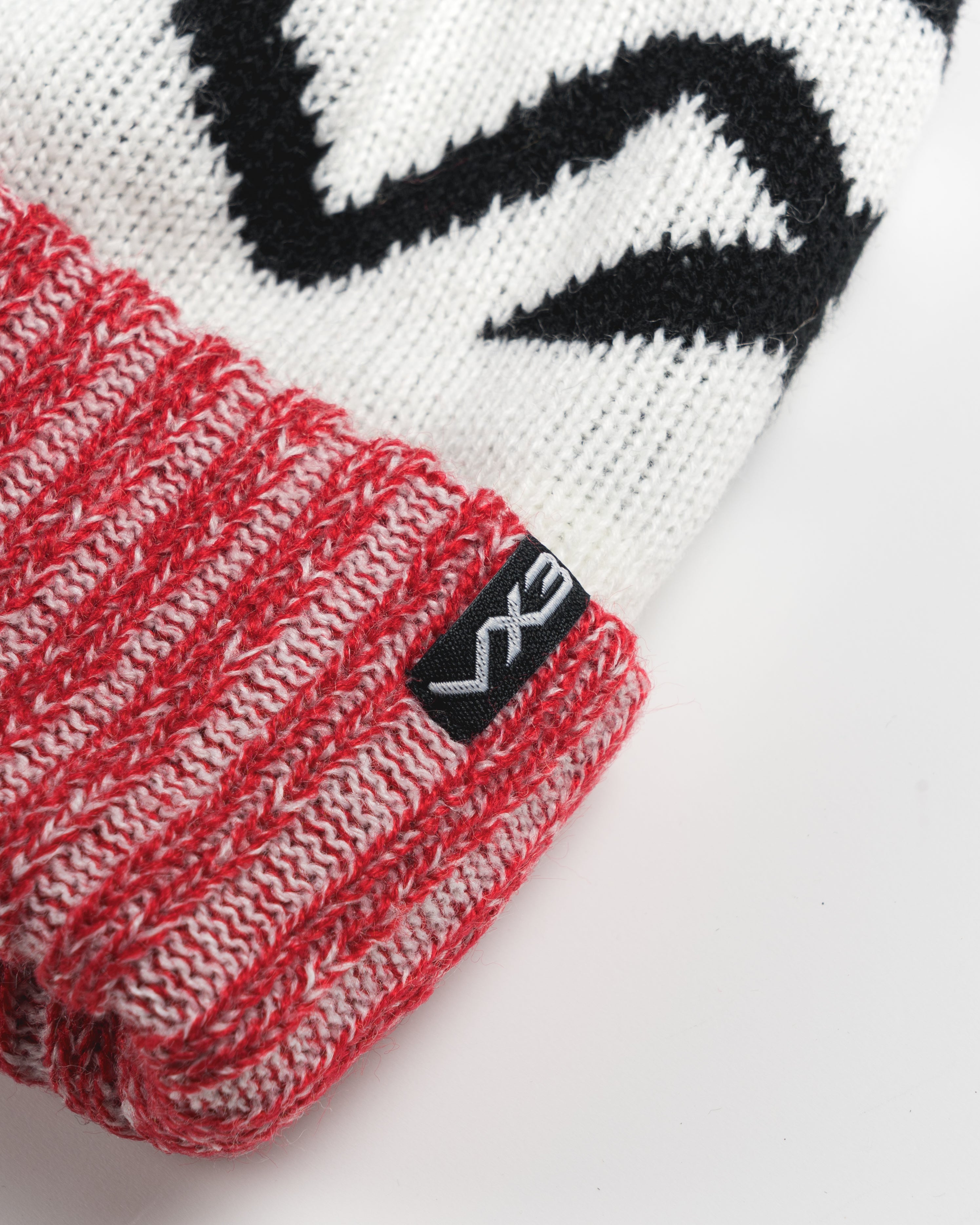 Fleece-Lined Bobble Hat Red/Black/Antique White