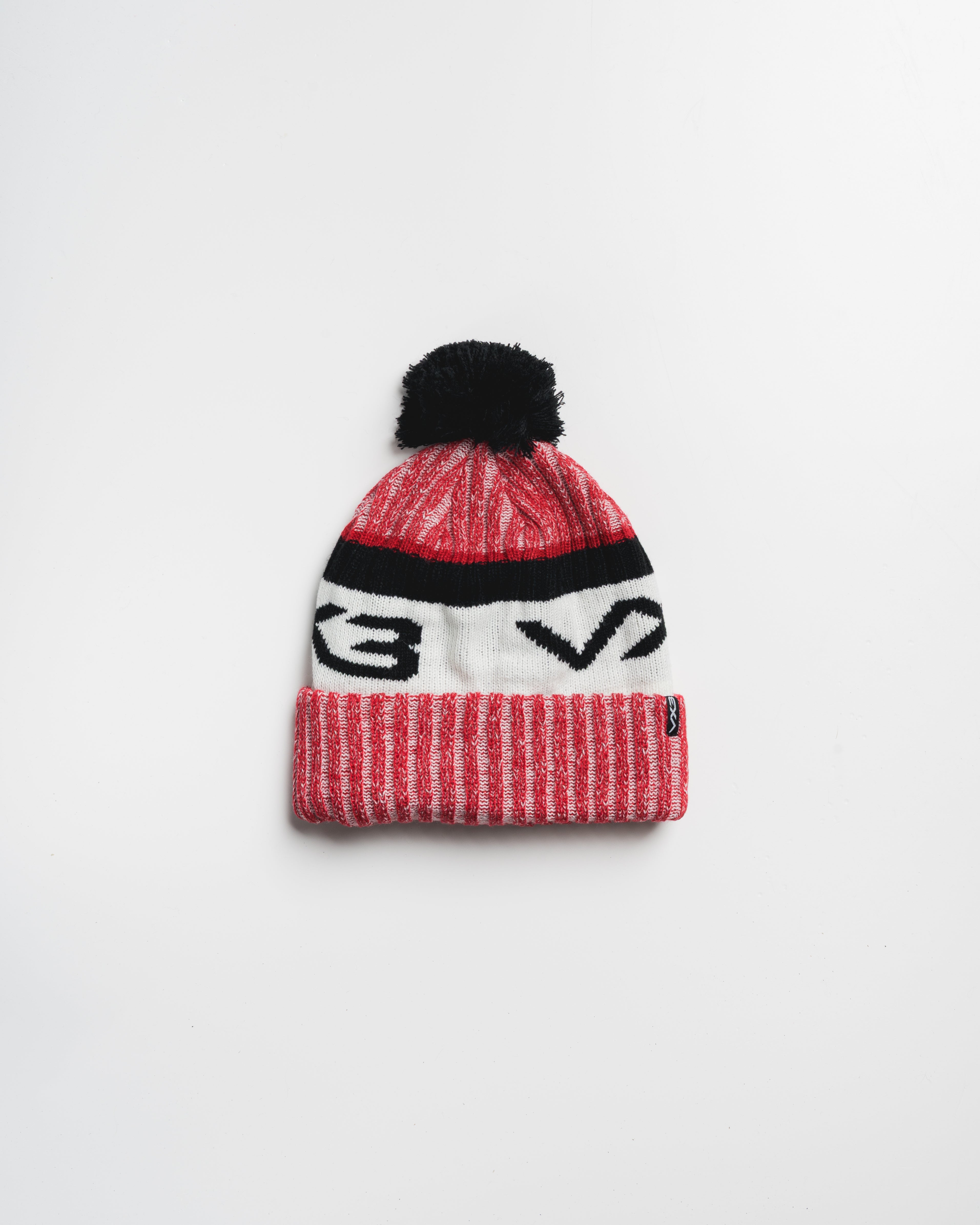 Fleece-Lined Bobble Hat Red/Black/Antique White