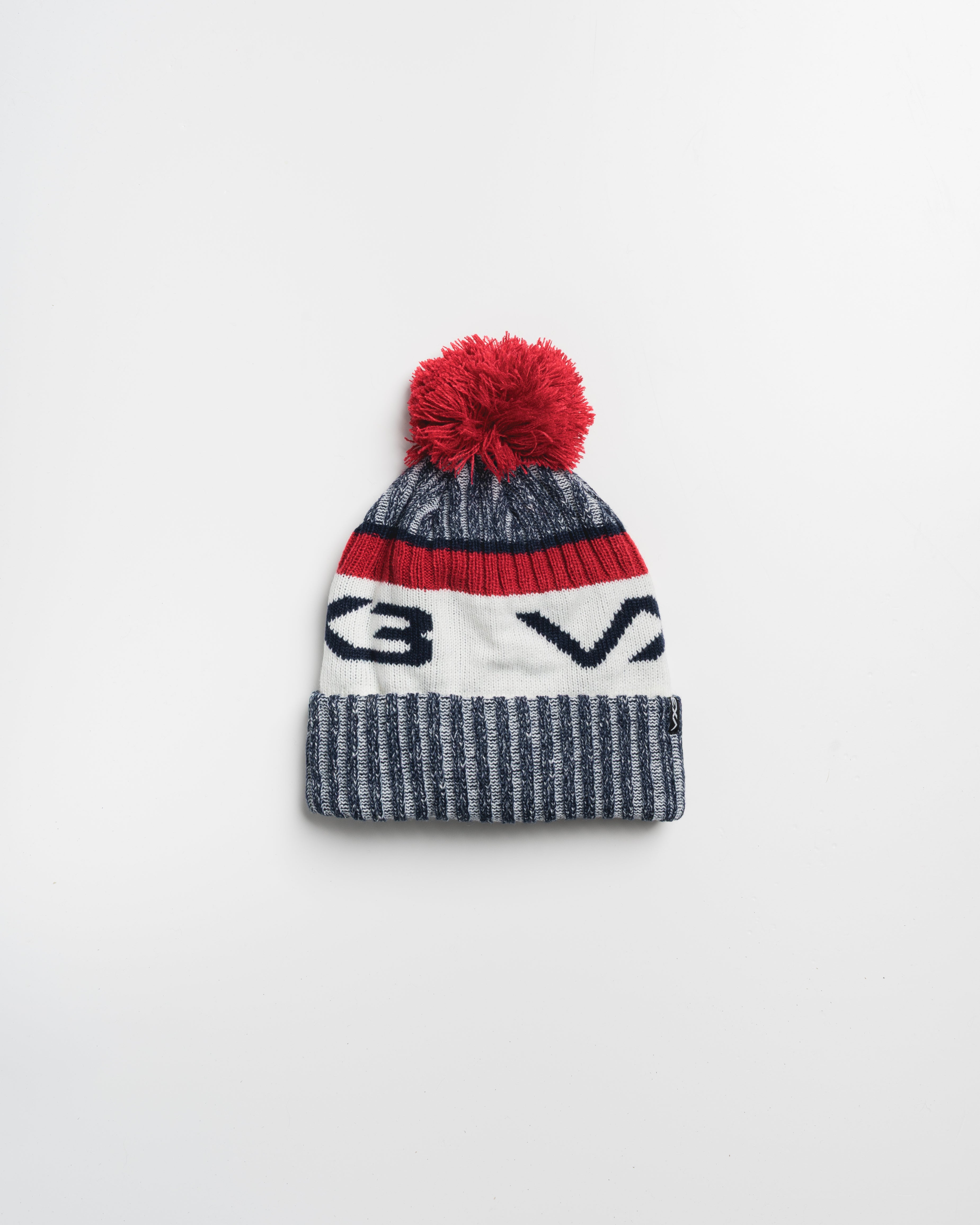 Fleece-Lined Bobble Hat Navy/Red/Antique White