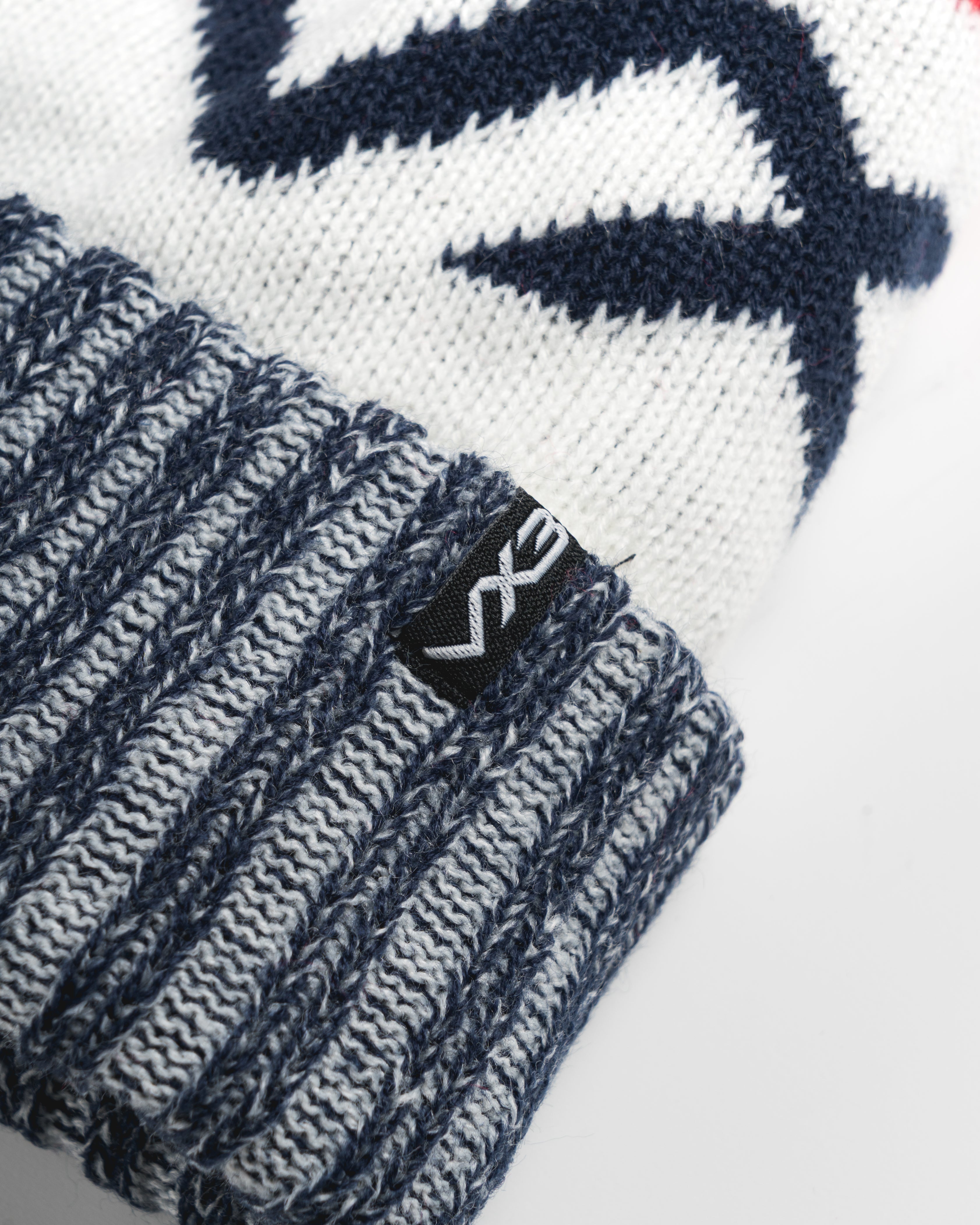 Fleece-Lined Bobble Hat Navy/Red/Antique White