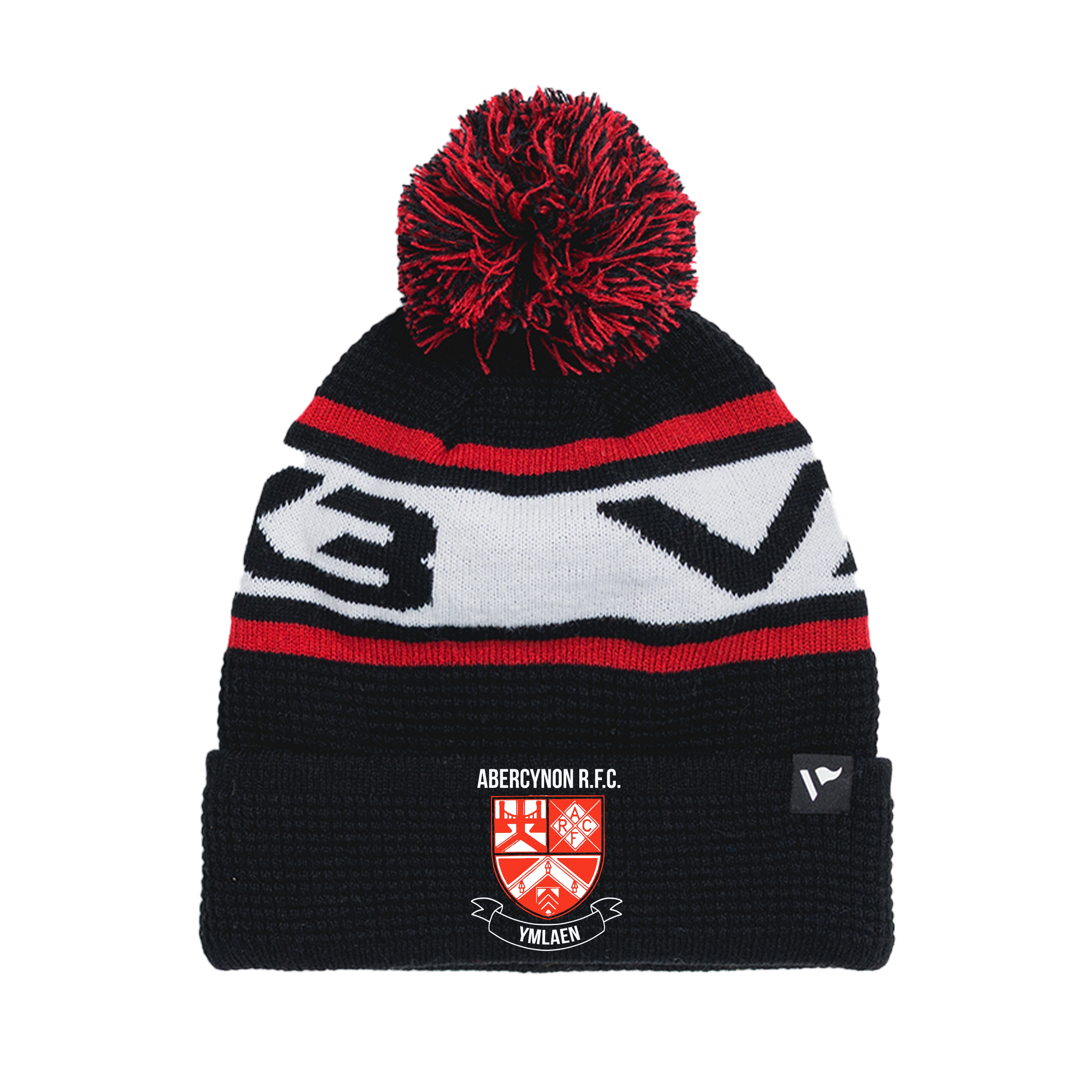 Abercynon RFC Waffle Knit Bobble Hat - Black/Red