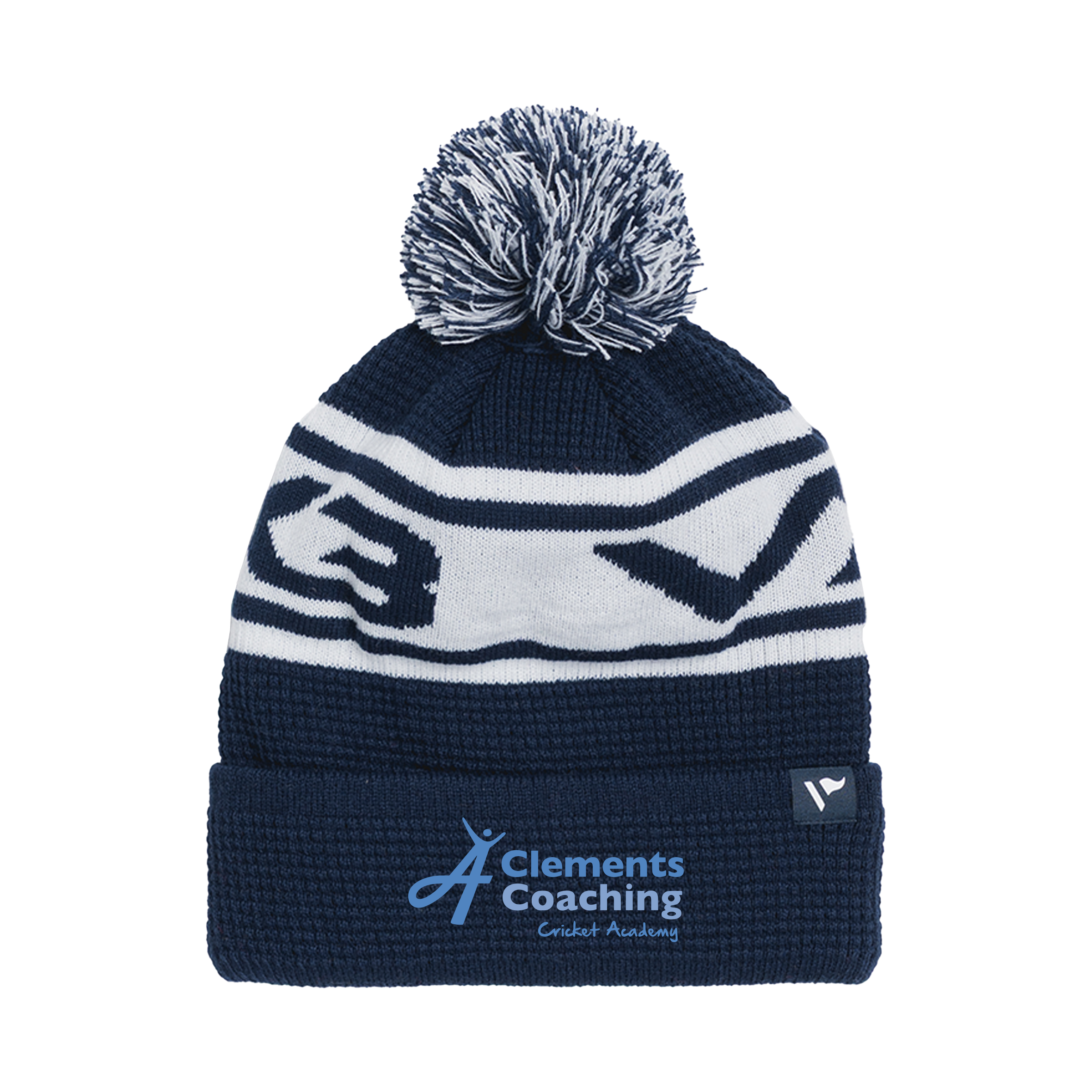 A Clements Coaching Cricket Academy Waffle Knit Bobble Hat - Navy/White