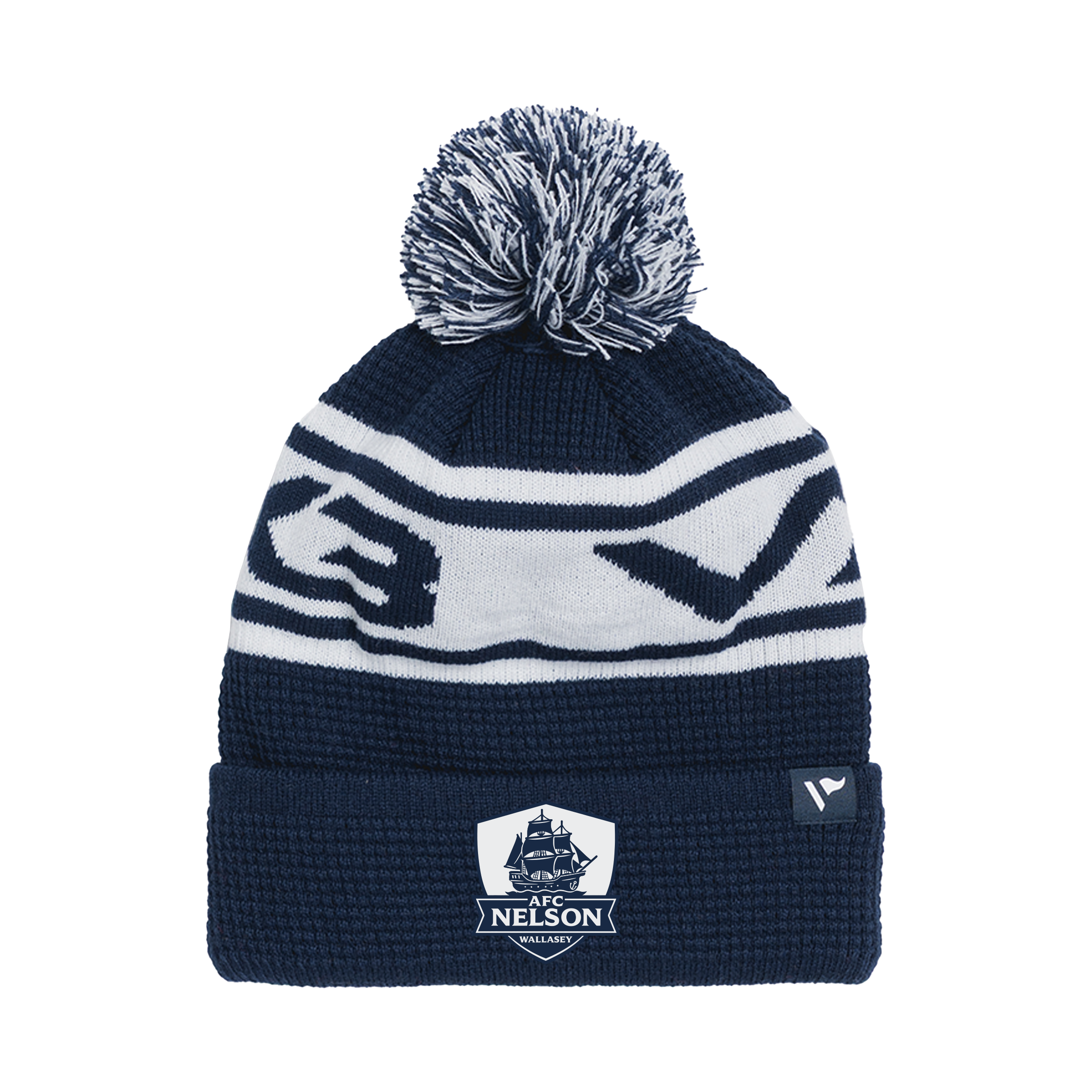 AFC Nelson Waffle Knit Bobble Hat - Navy/White
