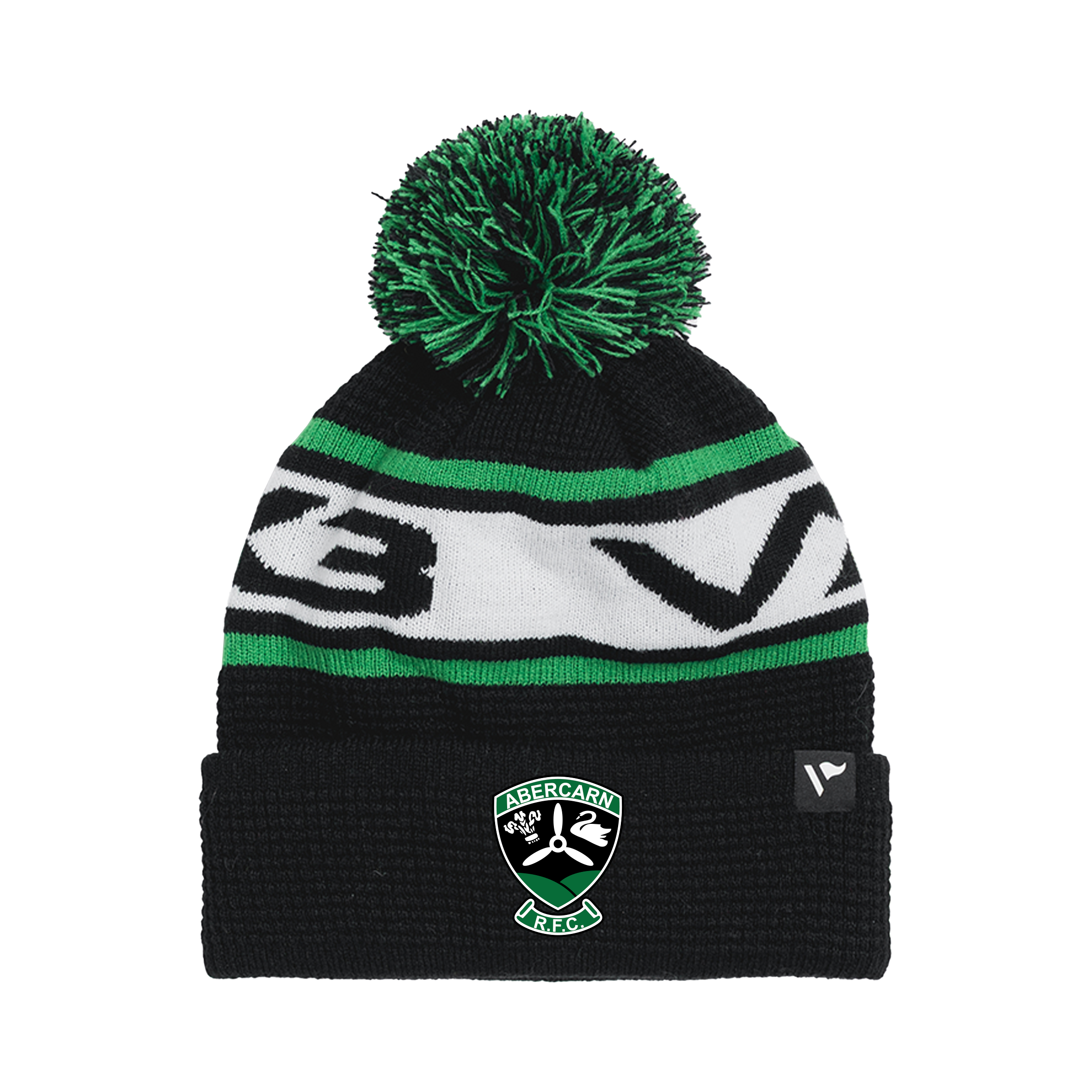 Abercarn RFC Waffle Knit Bobble Hat - Black/Emerald/White