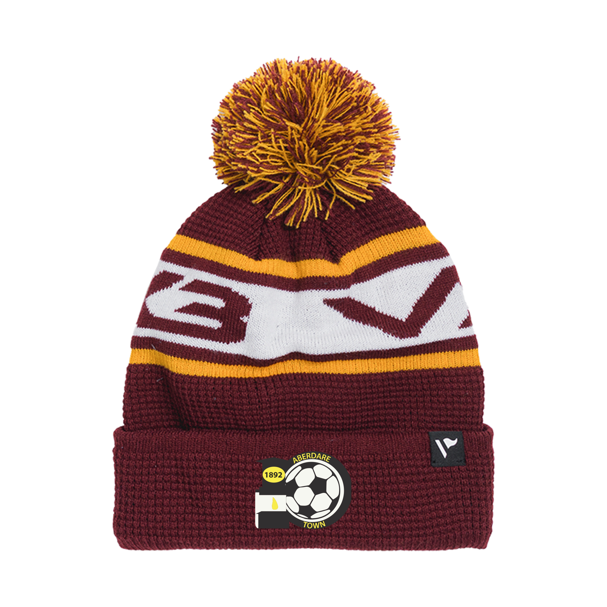 Aberdare Town FC Waffle Knit Bobble Hat - Maroon/Amber/White